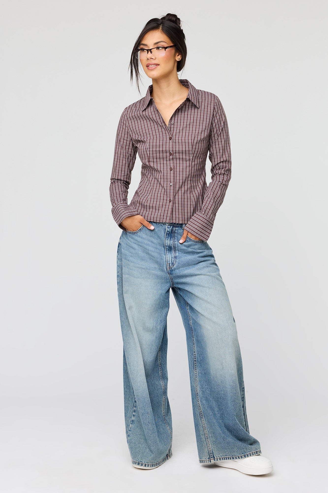 Button-Up Slim Long Sleeve Top