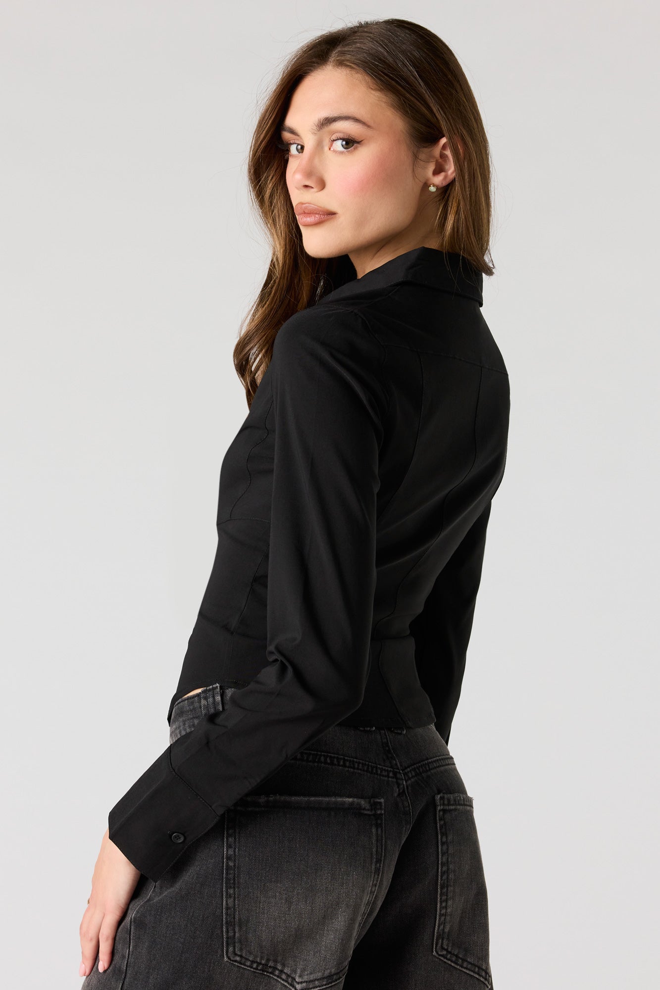 2-Way Zip-Up Long Sleeve Collared Top