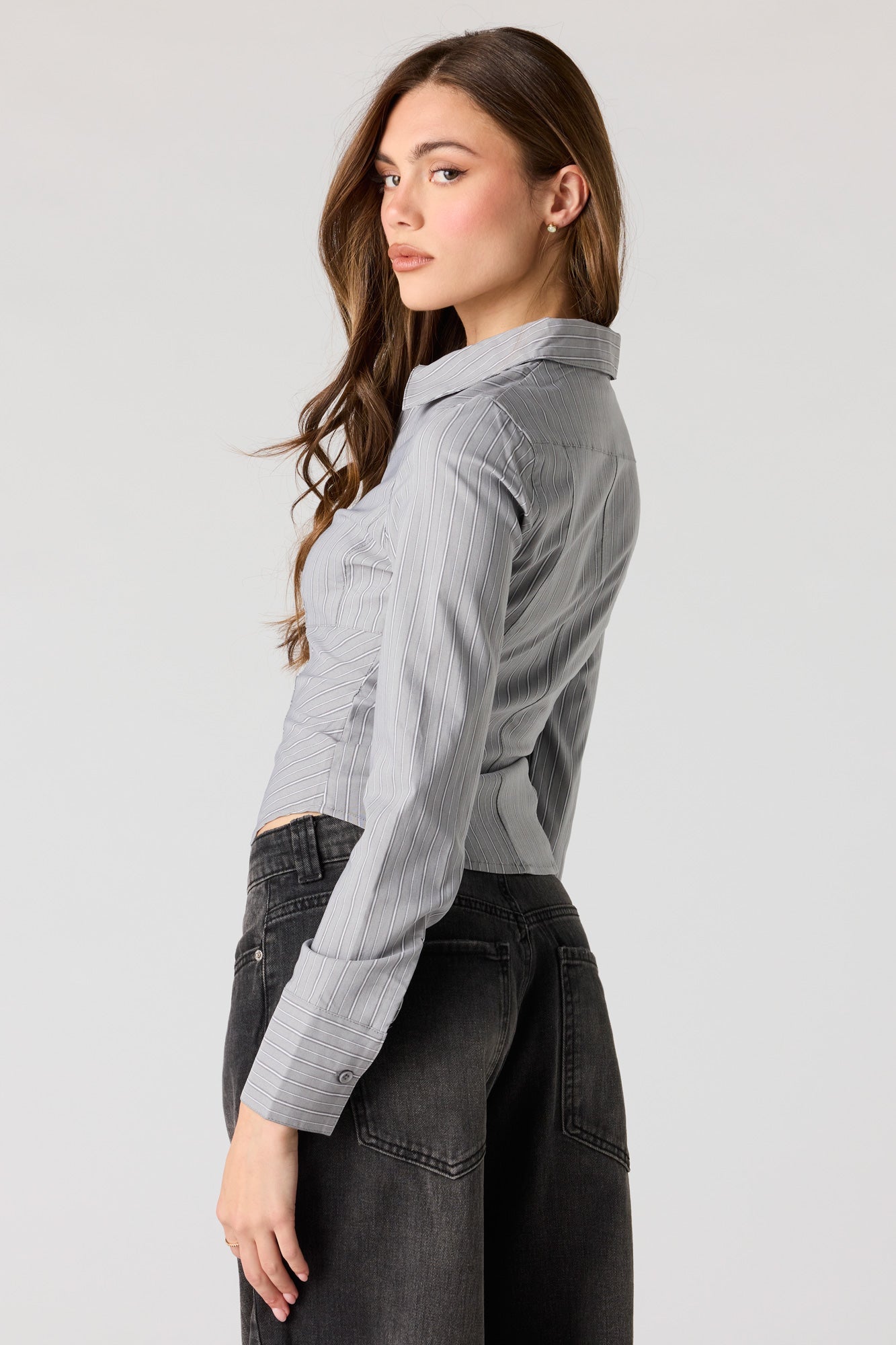 2-Way Zip-Up Long Sleeve Collared Top