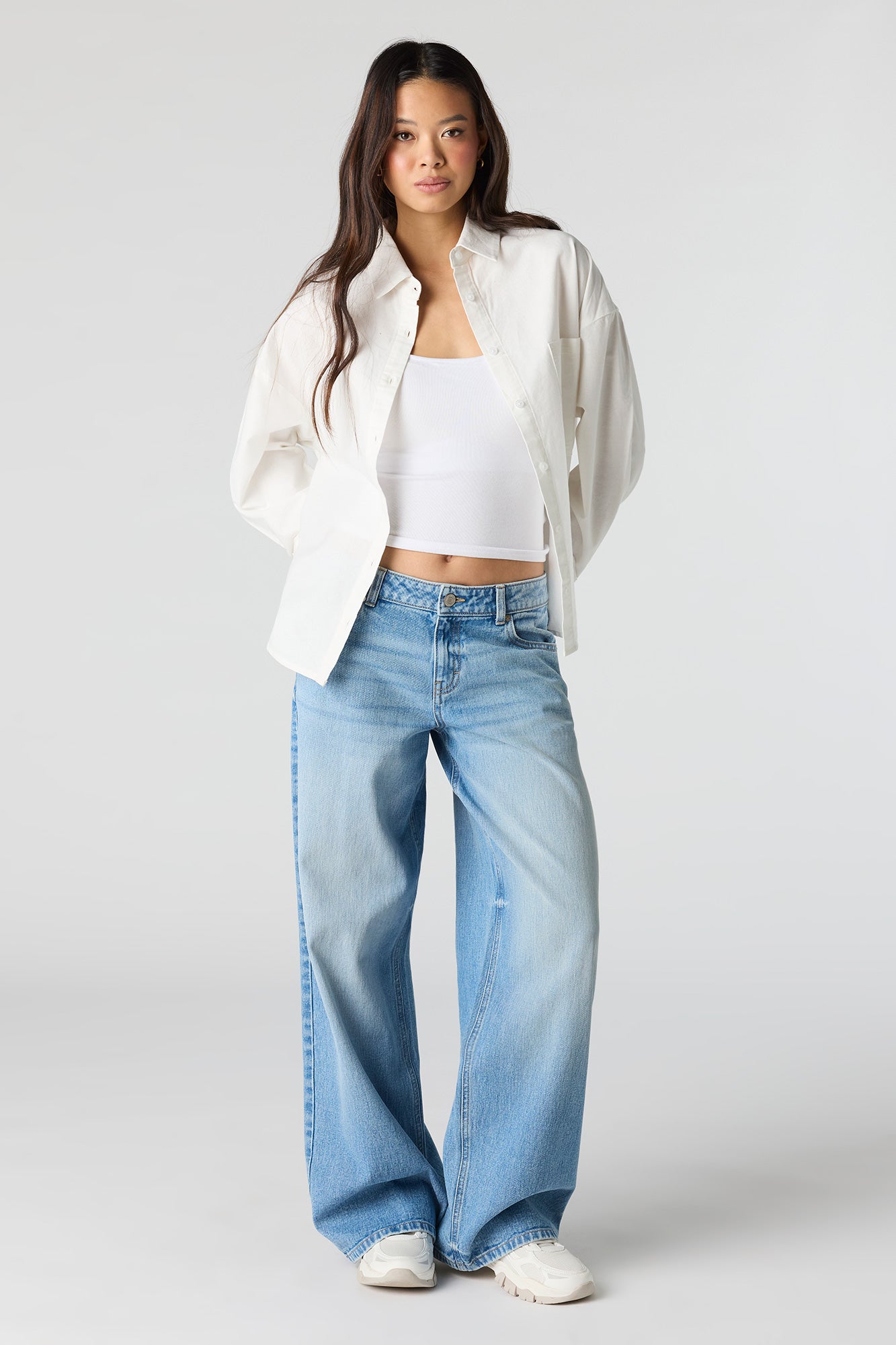 Oversized Collared Button-Up Top