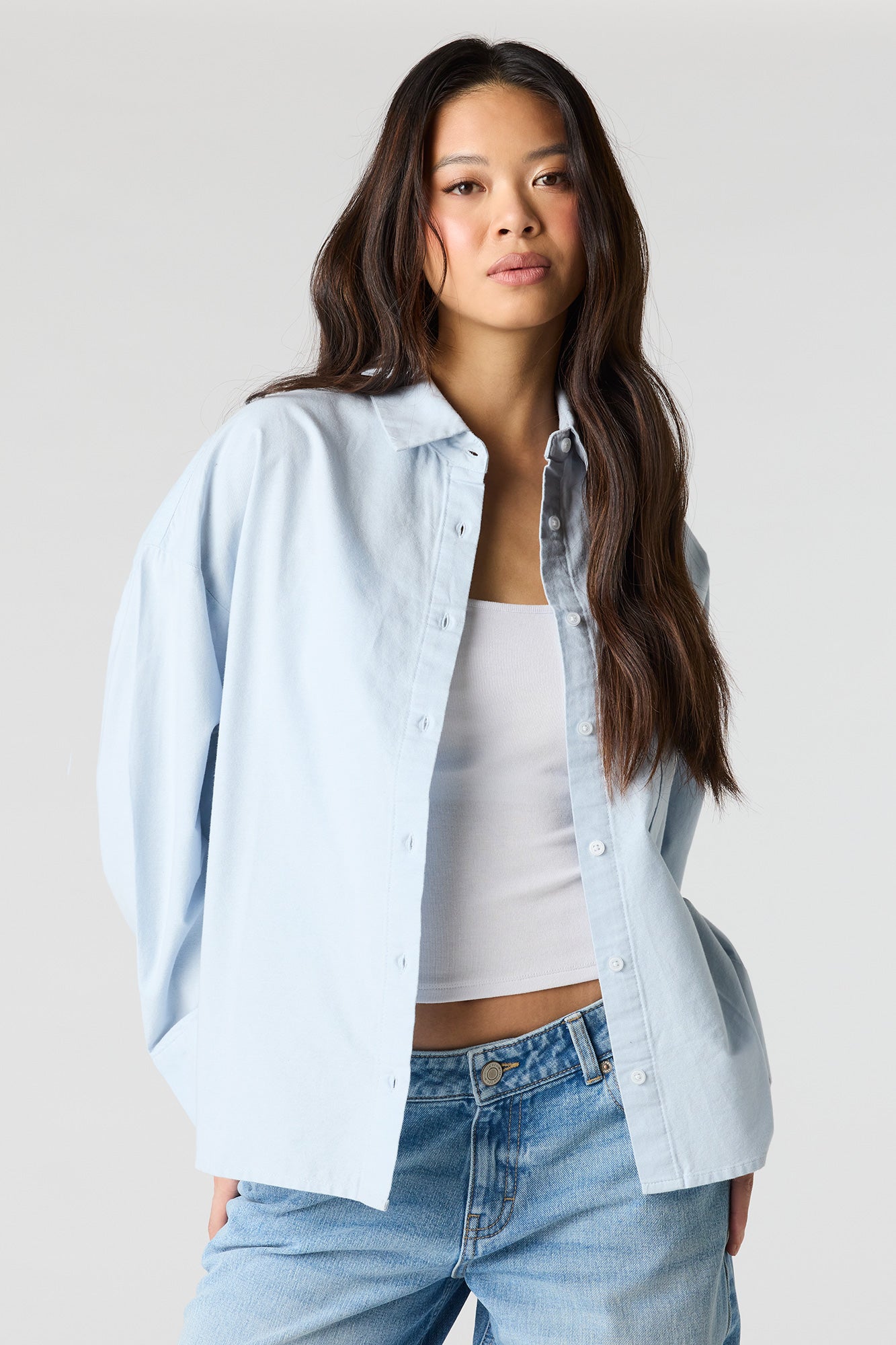 Oversized Collared Button-Up Top