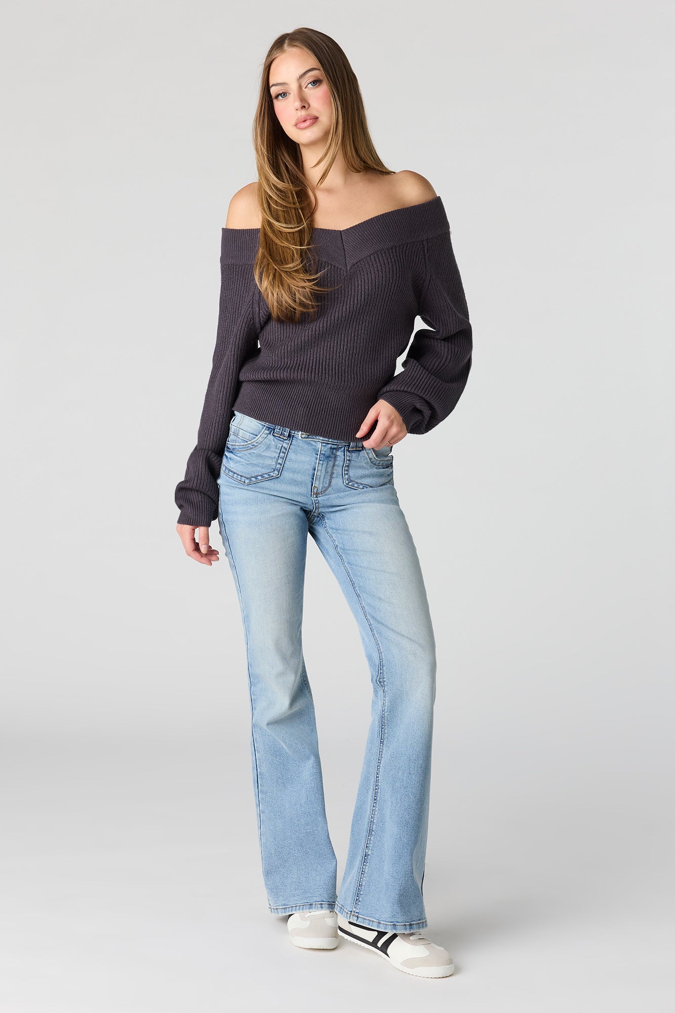 V-Neck Off Shoulder Sweater
