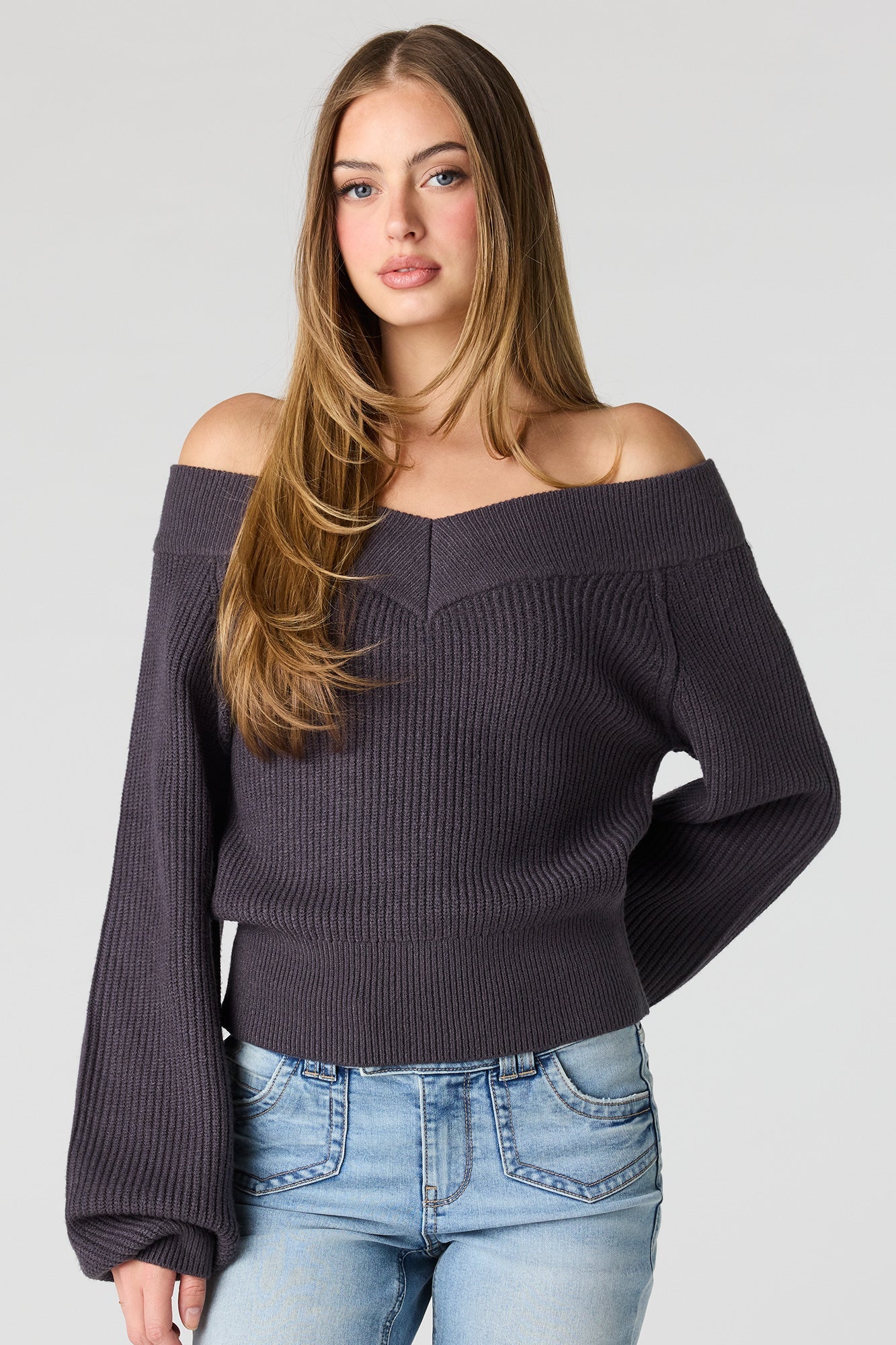 V-Neck Off Shoulder Sweater