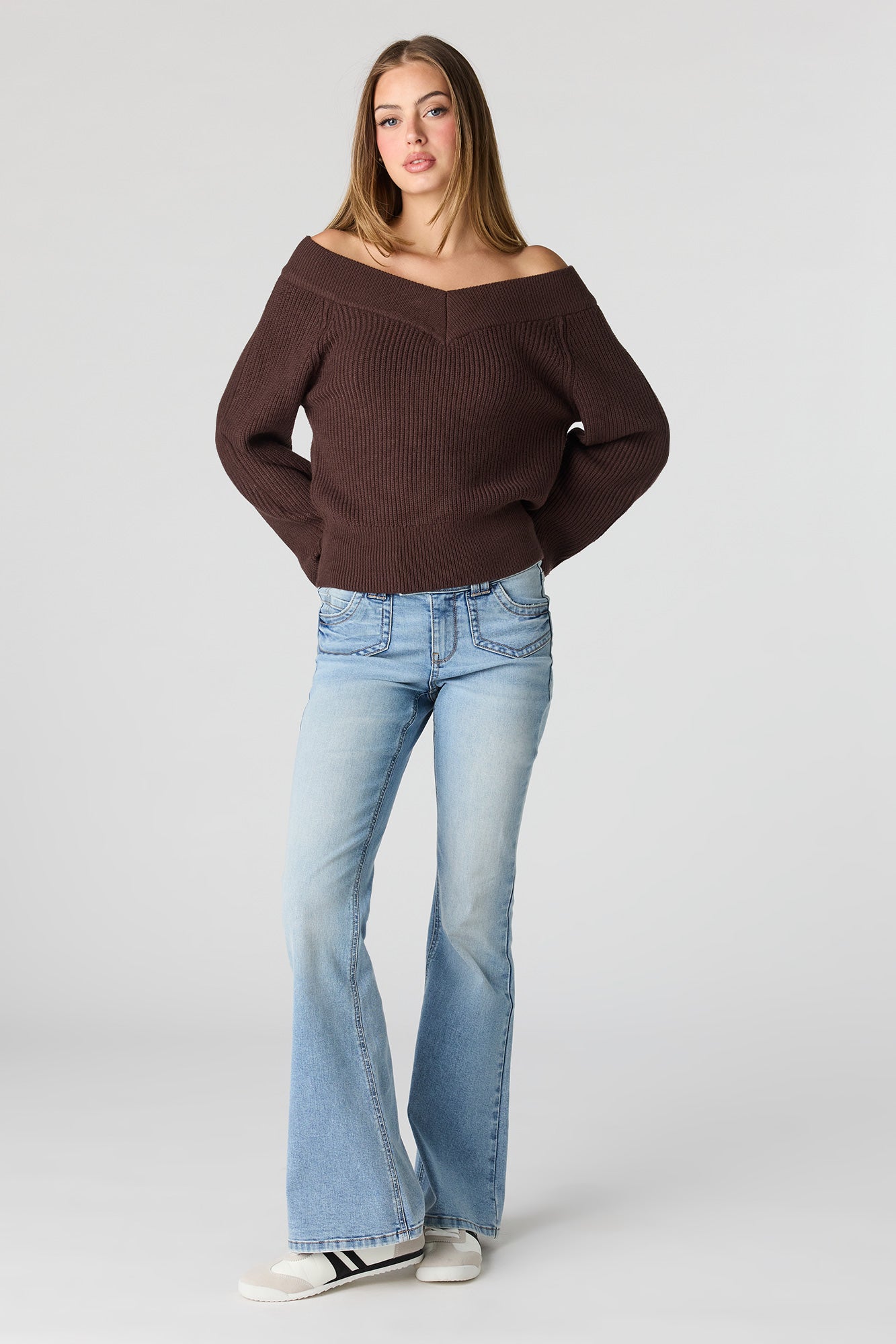 V-Neck Off Shoulder Sweater