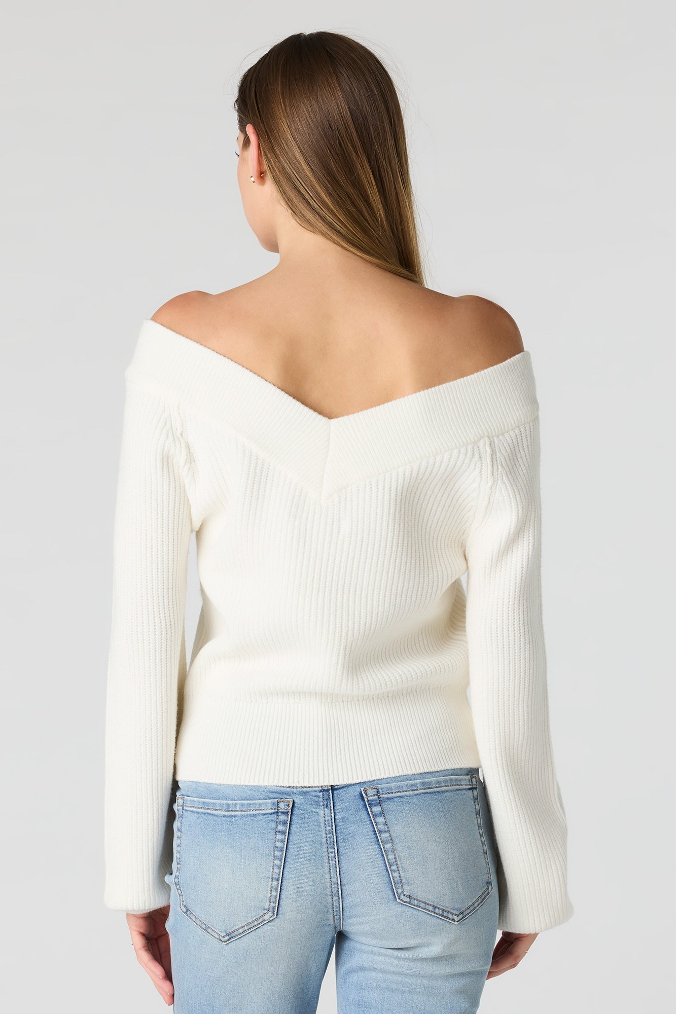 V-Neck Off Shoulder Sweater