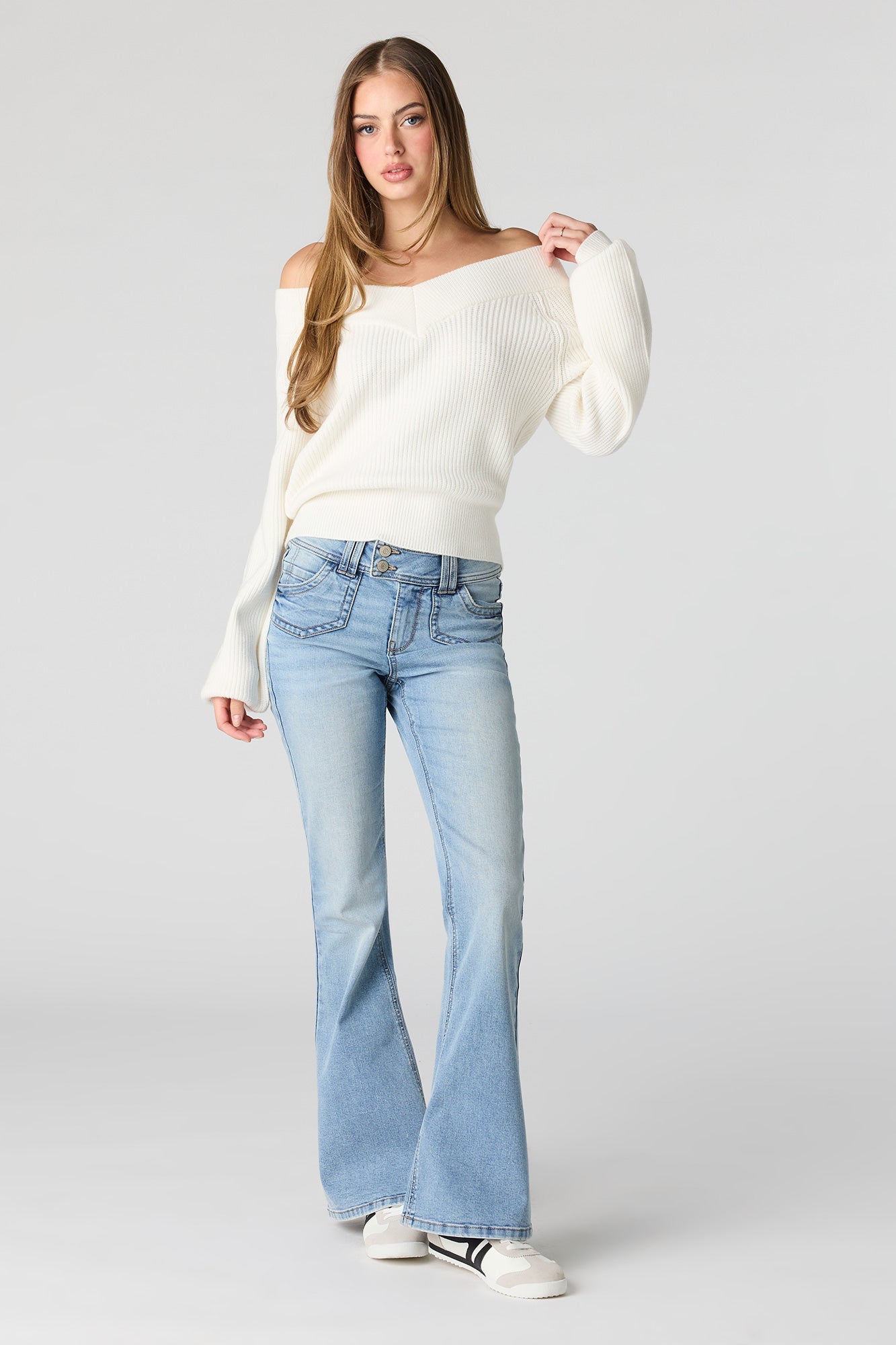 V-Neck Off Shoulder Sweater