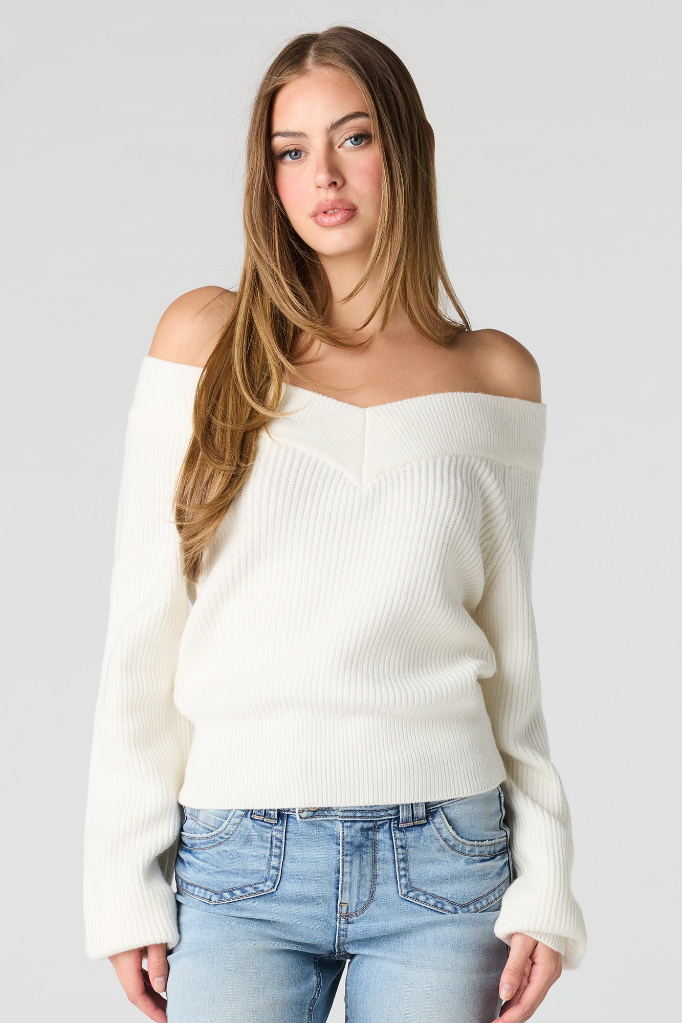 V-Neck Off Shoulder Sweater