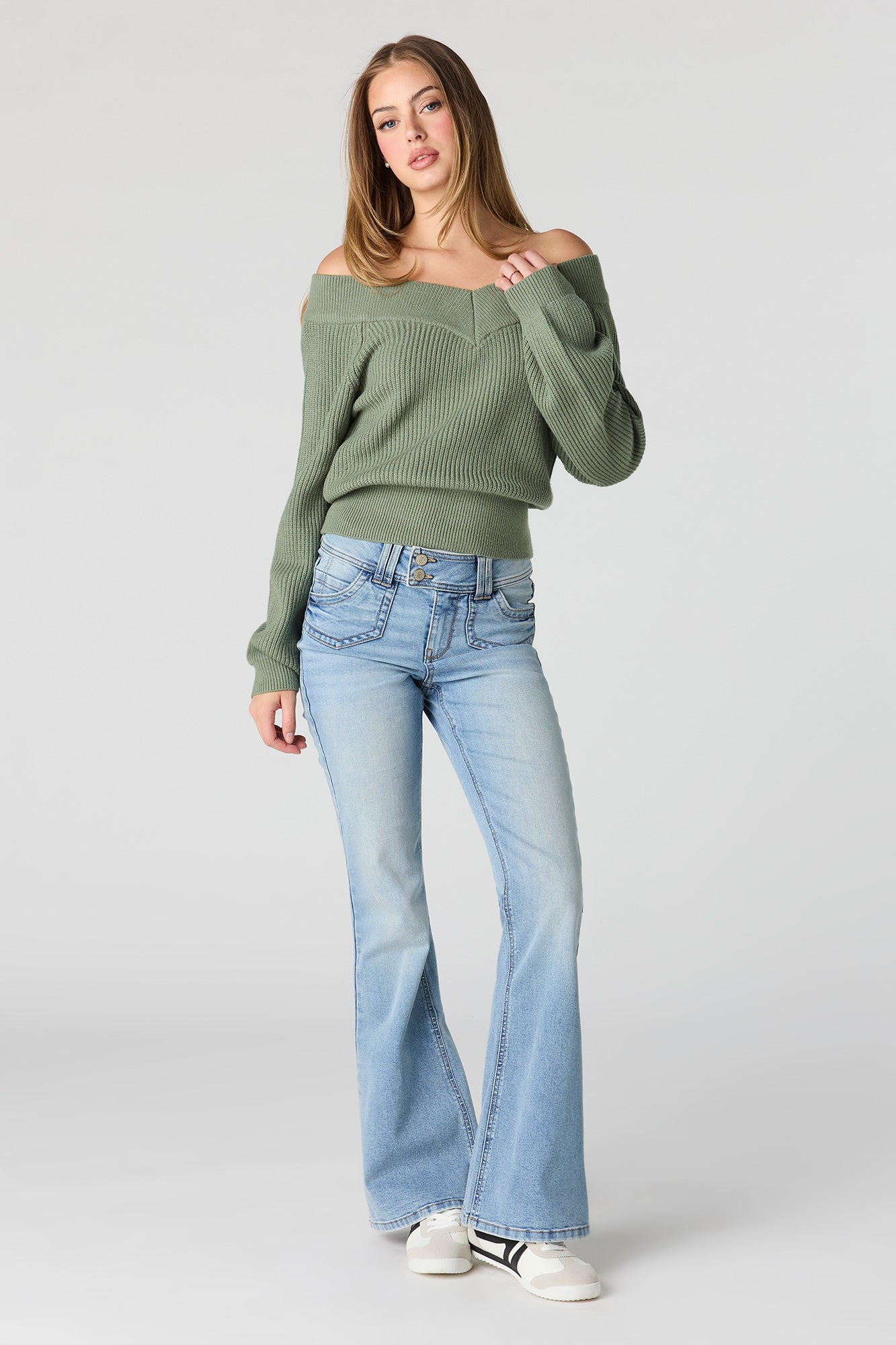 V-Neck Off Shoulder Sweater