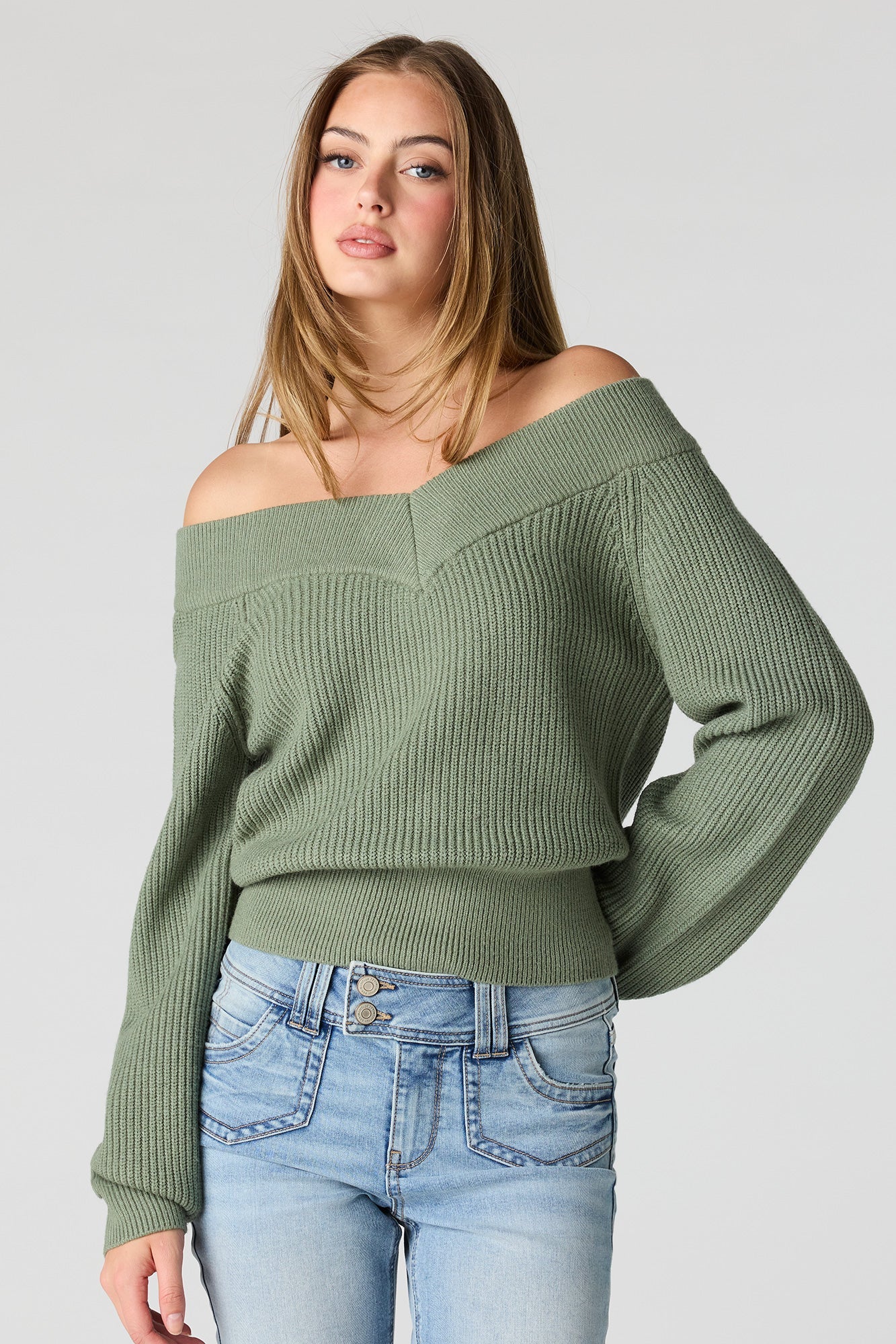 V-Neck Off Shoulder Sweater