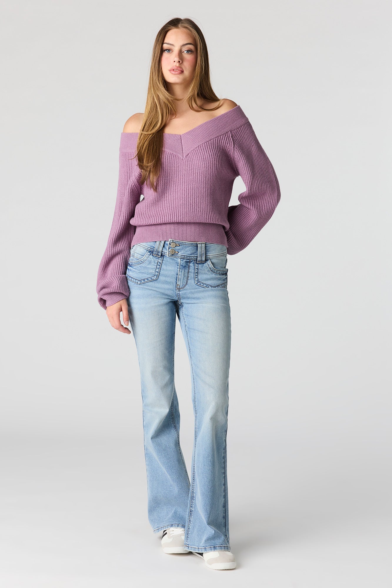 V-Neck Off Shoulder Sweater