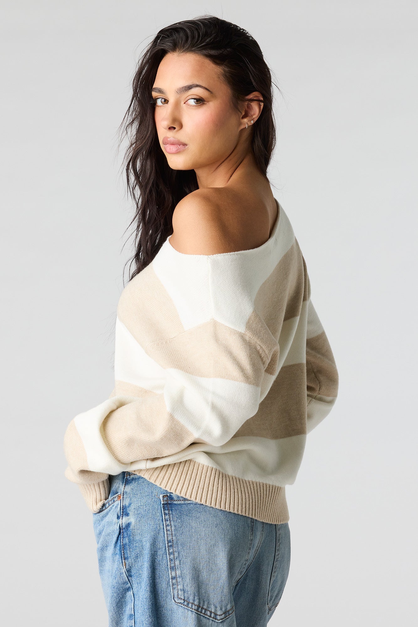 Oversized Striped Off-Shoulder Sweater