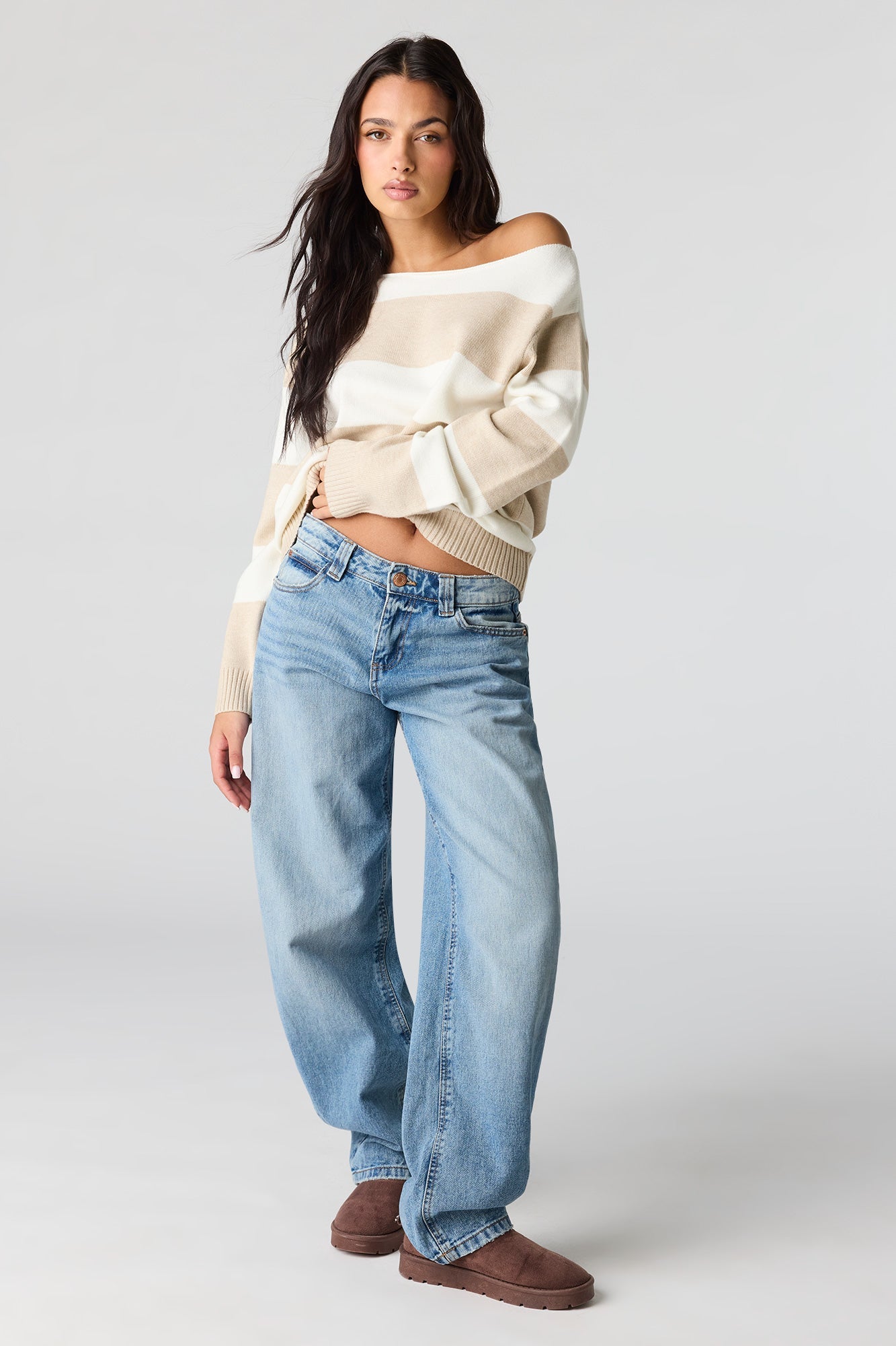 Oversized Striped Off-Shoulder Sweater