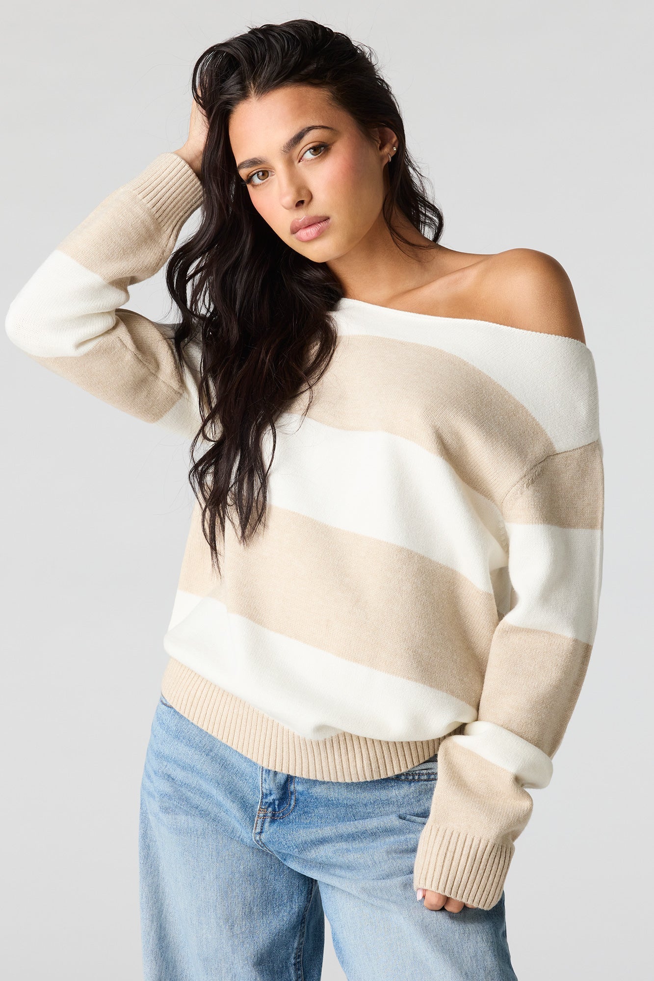 Oversized Striped Off-Shoulder Sweater