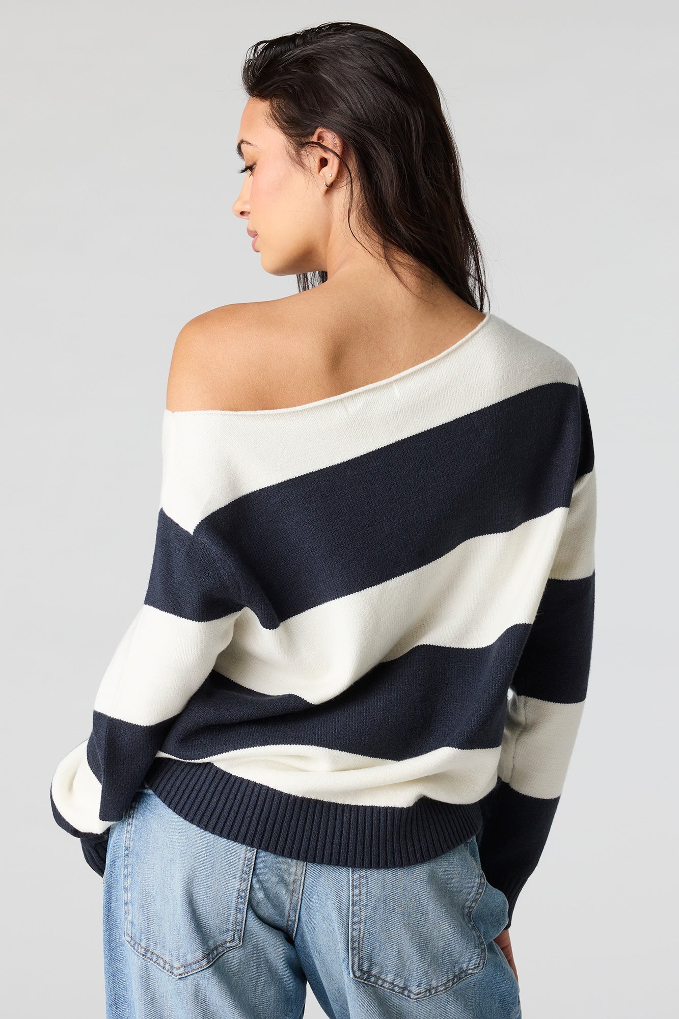 Oversized Striped Off-Shoulder Sweater