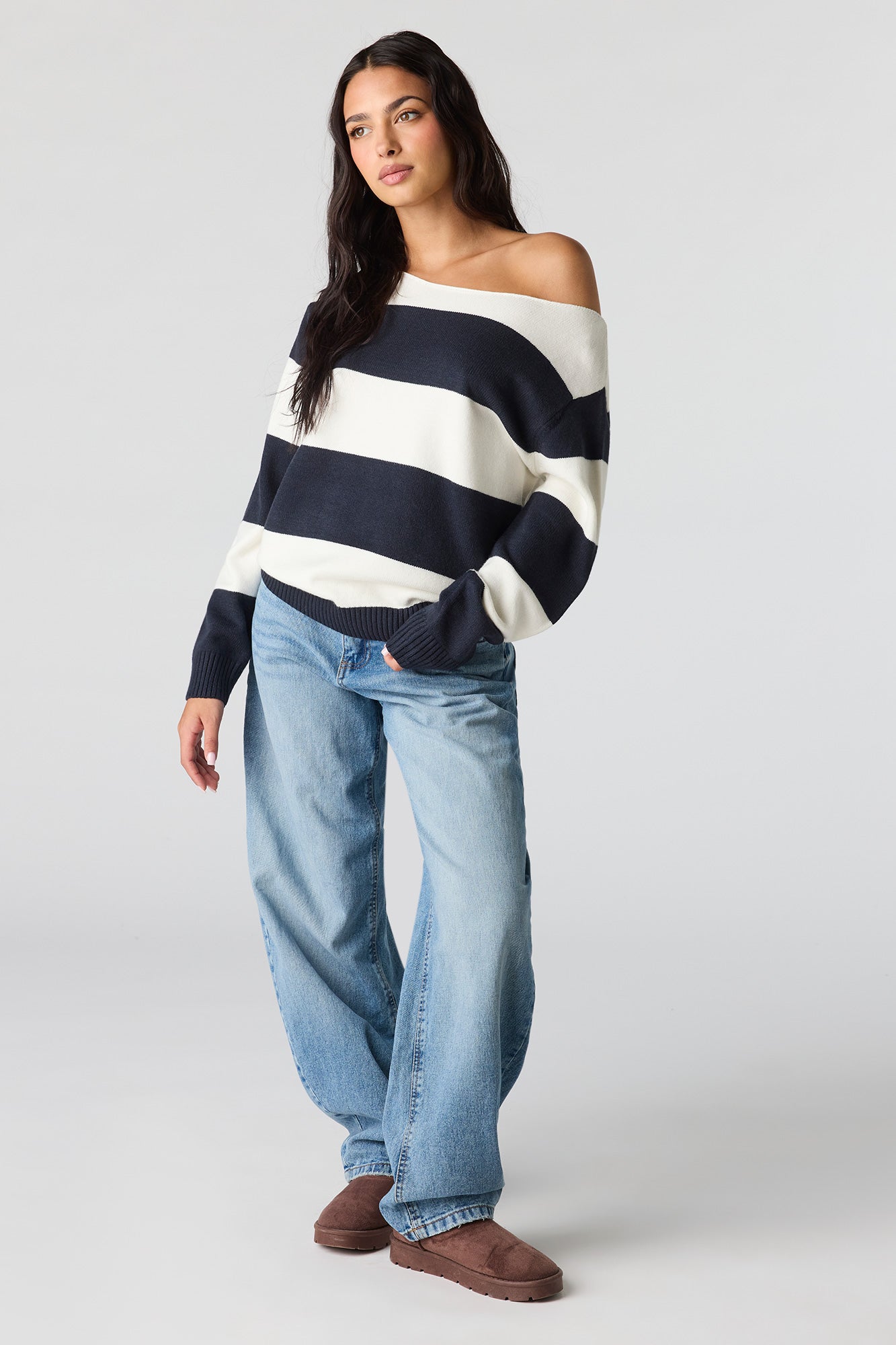 Oversized Striped Off-Shoulder Sweater