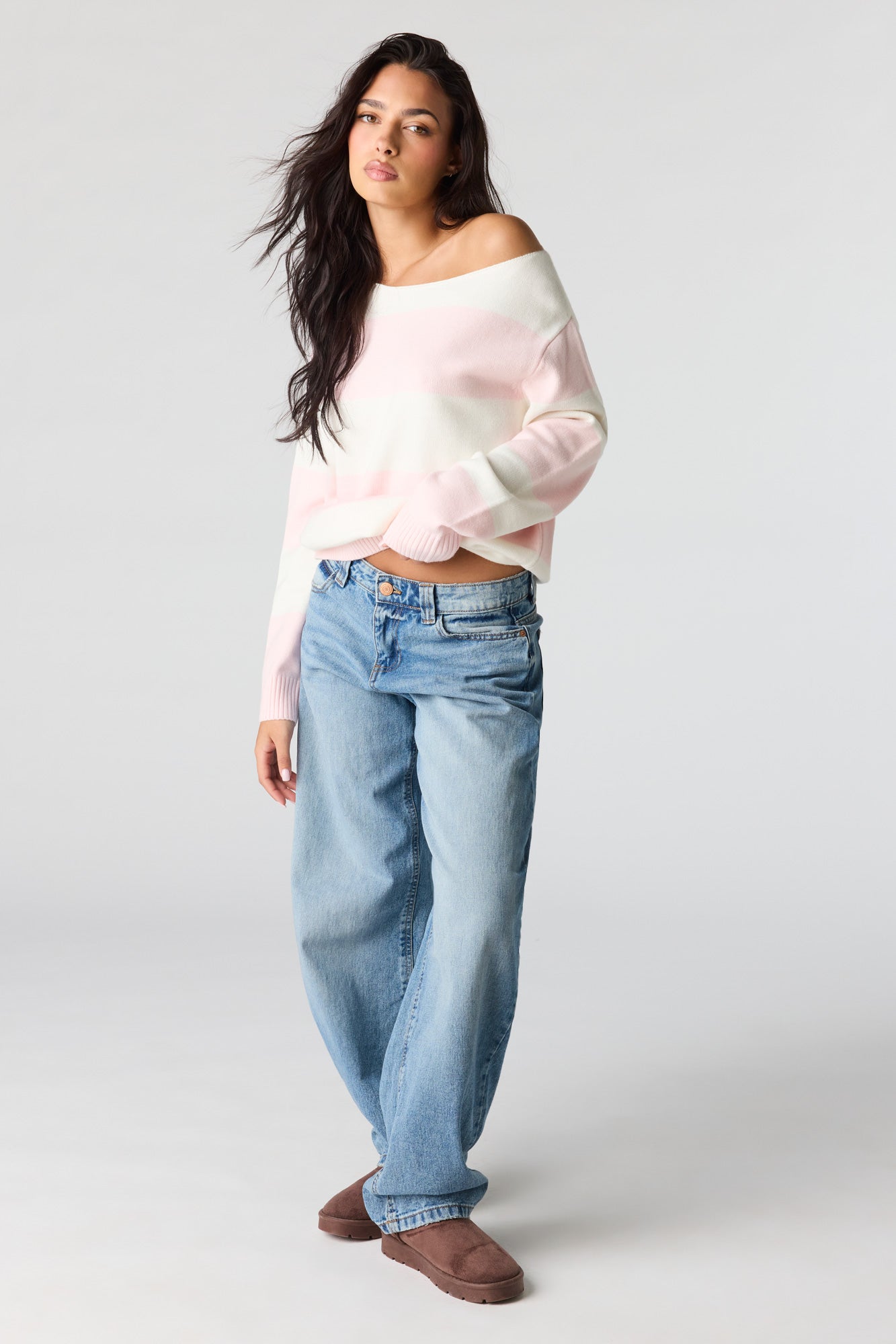 Oversized Striped Off-Shoulder Sweater