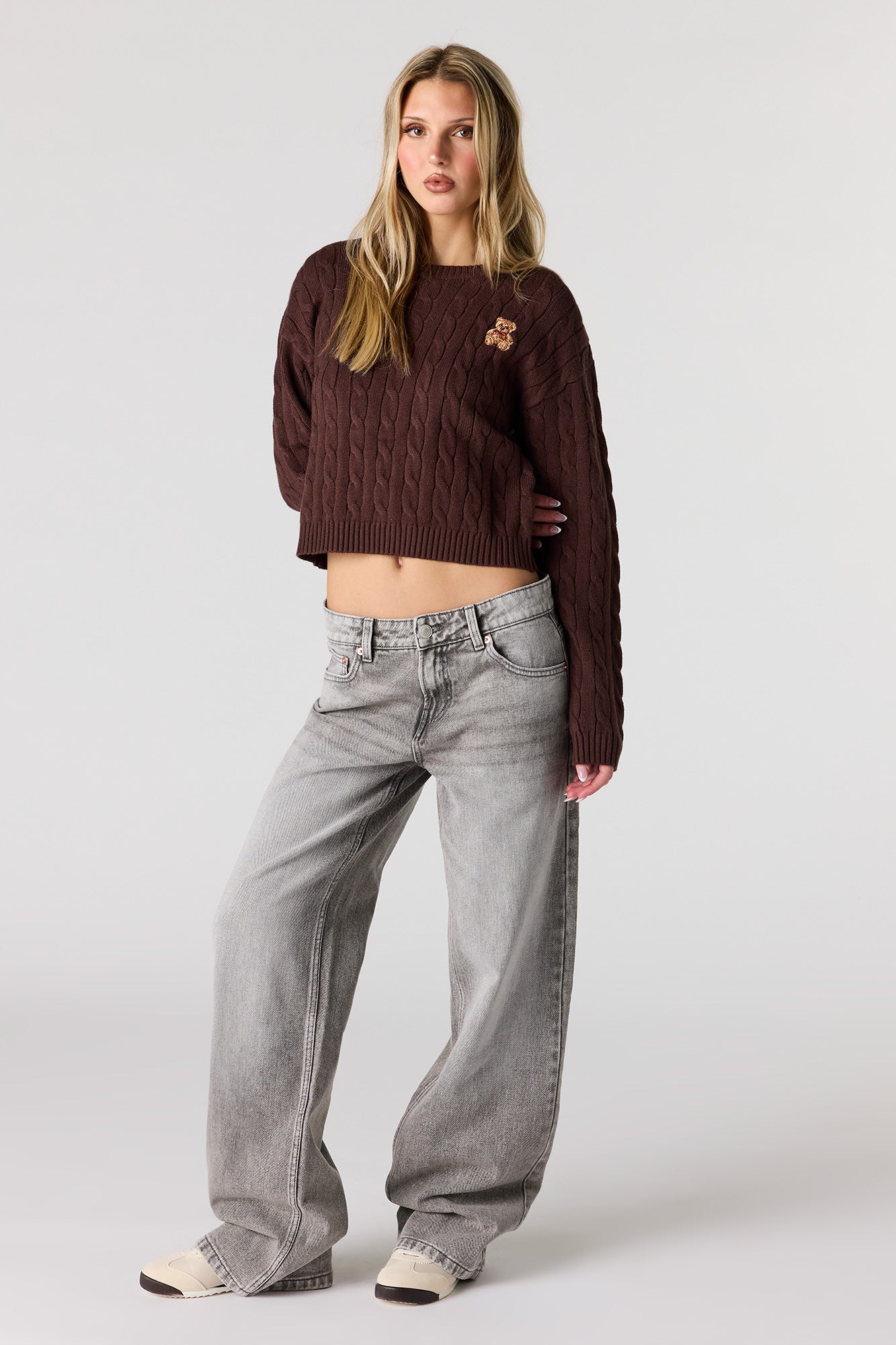 Embroidered Cable Knit Sweater