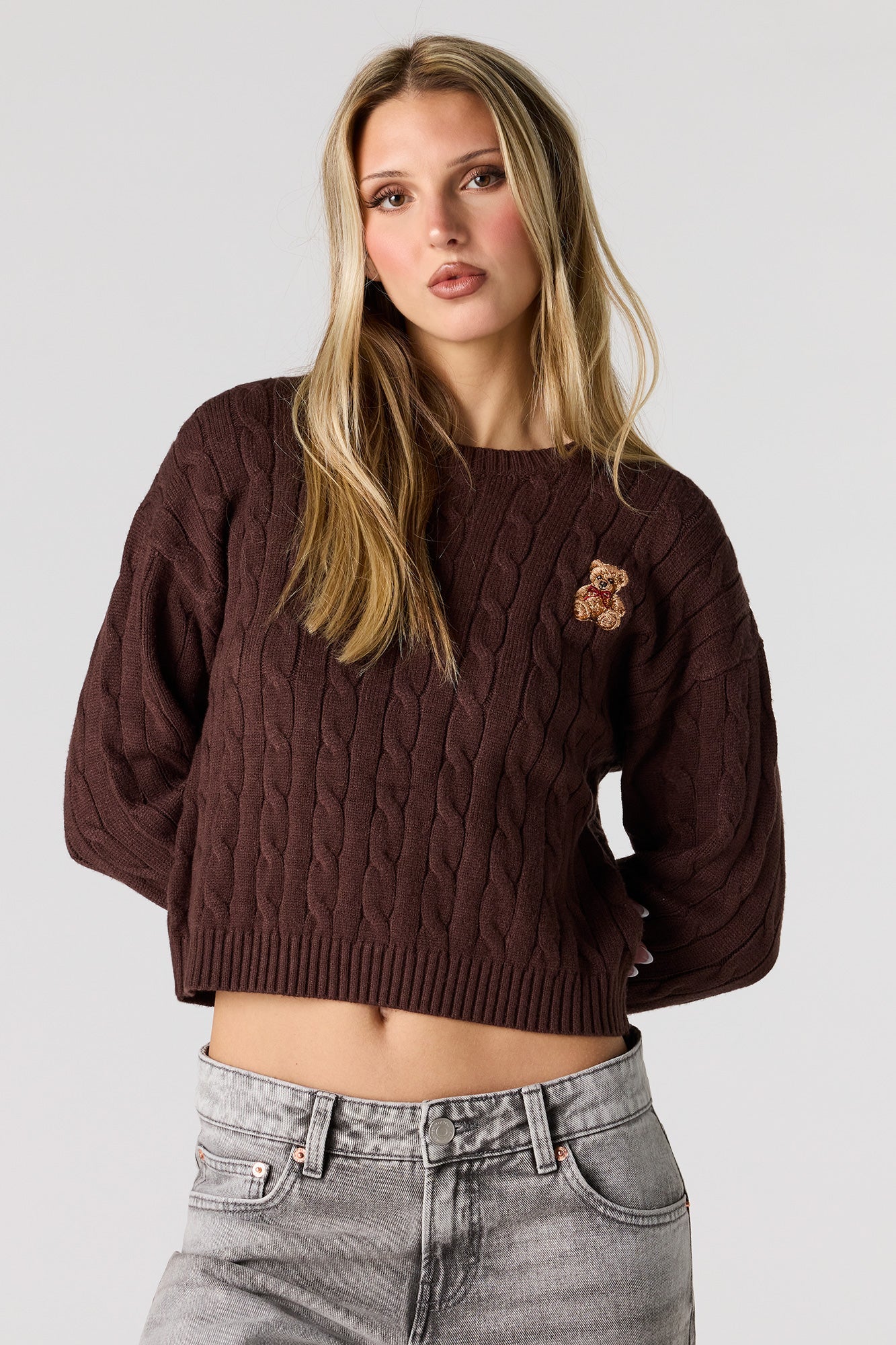 Embroidered Cable Knit Sweater