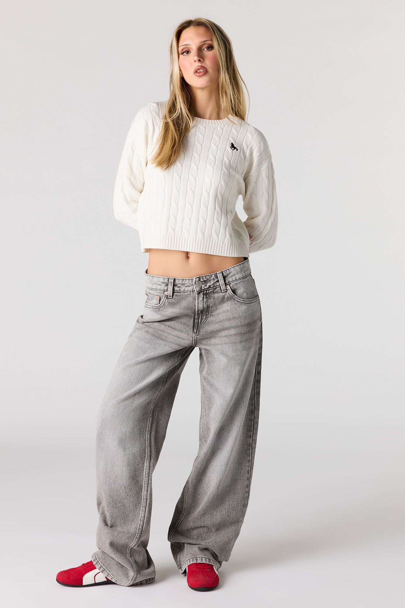 Embroidered Cable Knit Sweater