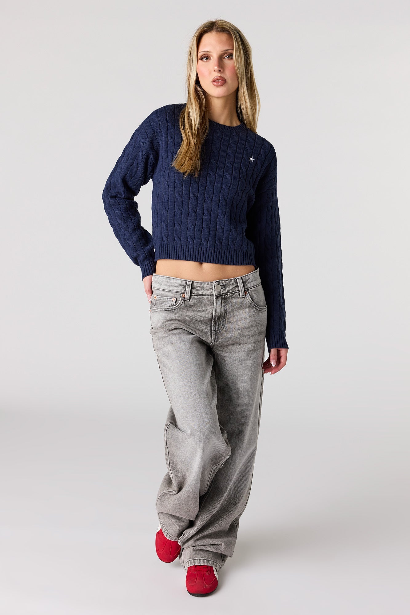 Embroidered Cable Knit Sweater