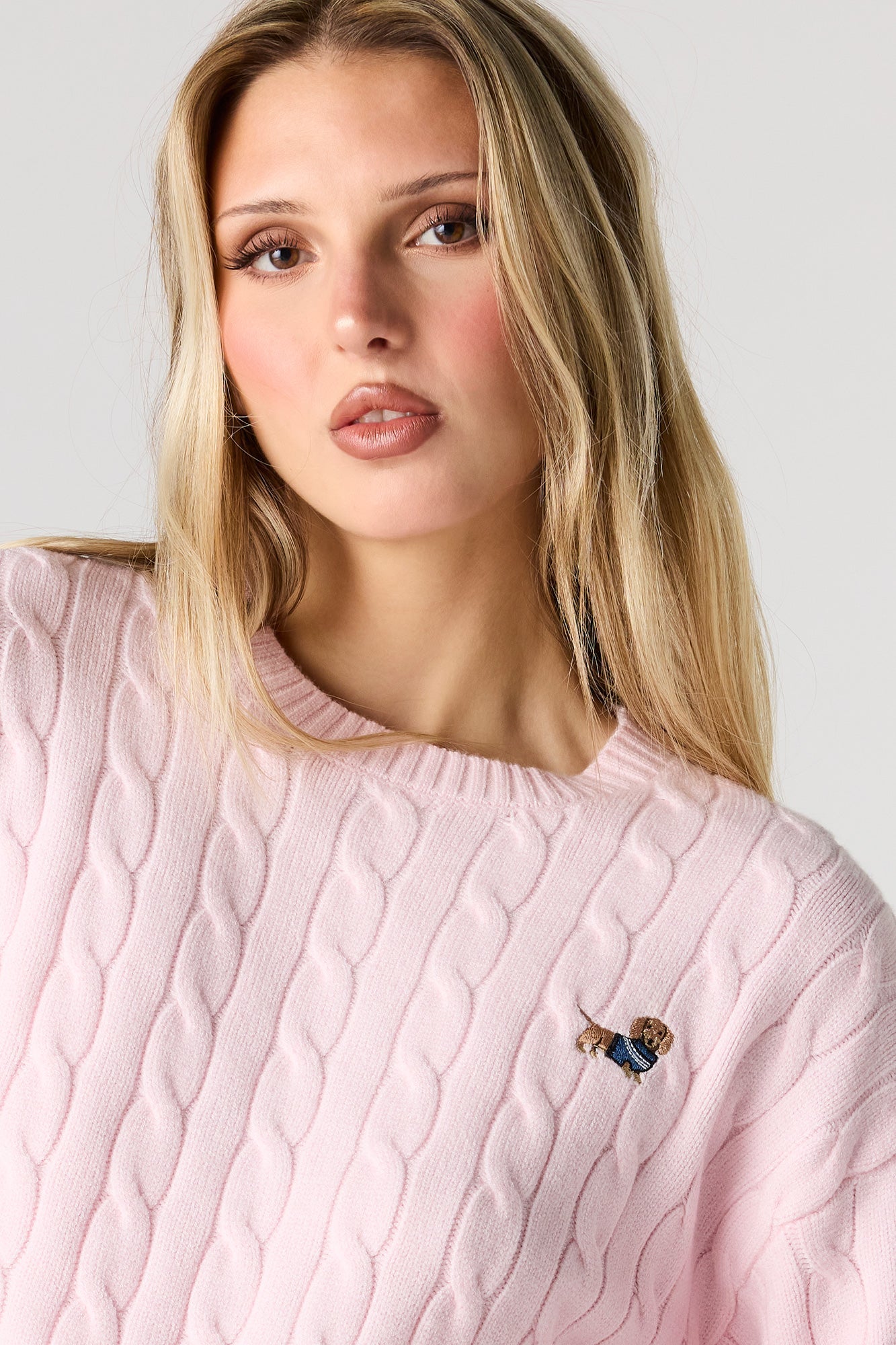 Embroidered Cable Knit Sweater