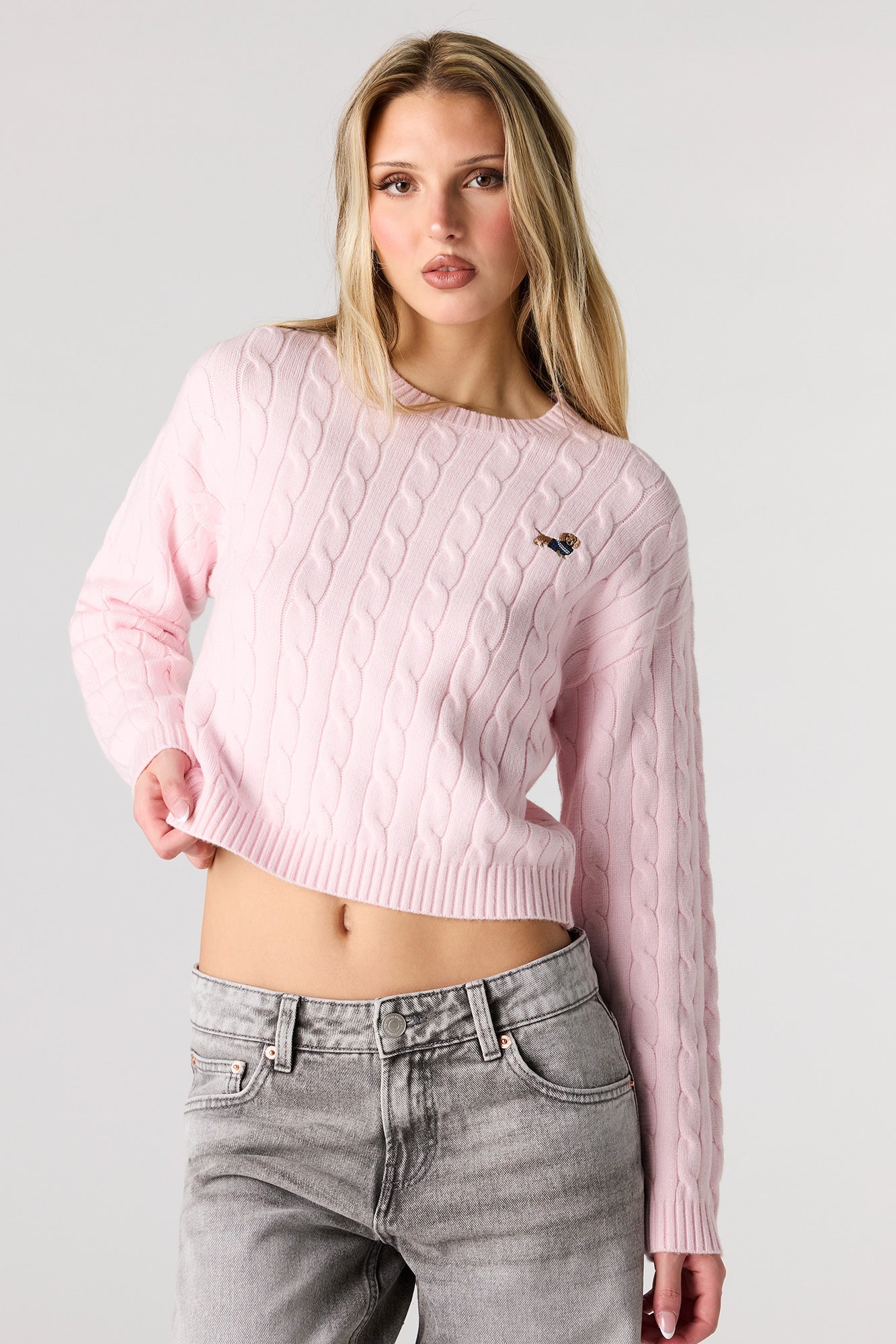Embroidered Cable Knit Sweater