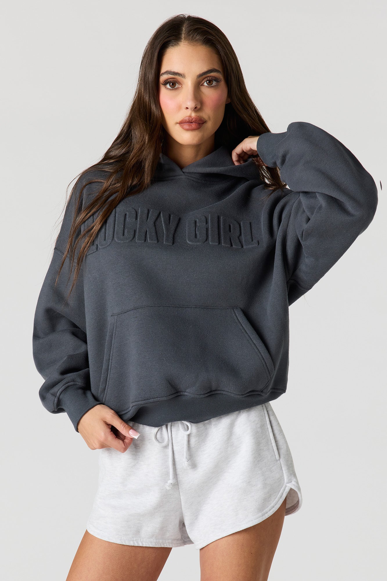 Luxe Fleece Embossed Boyfriend Hoodie