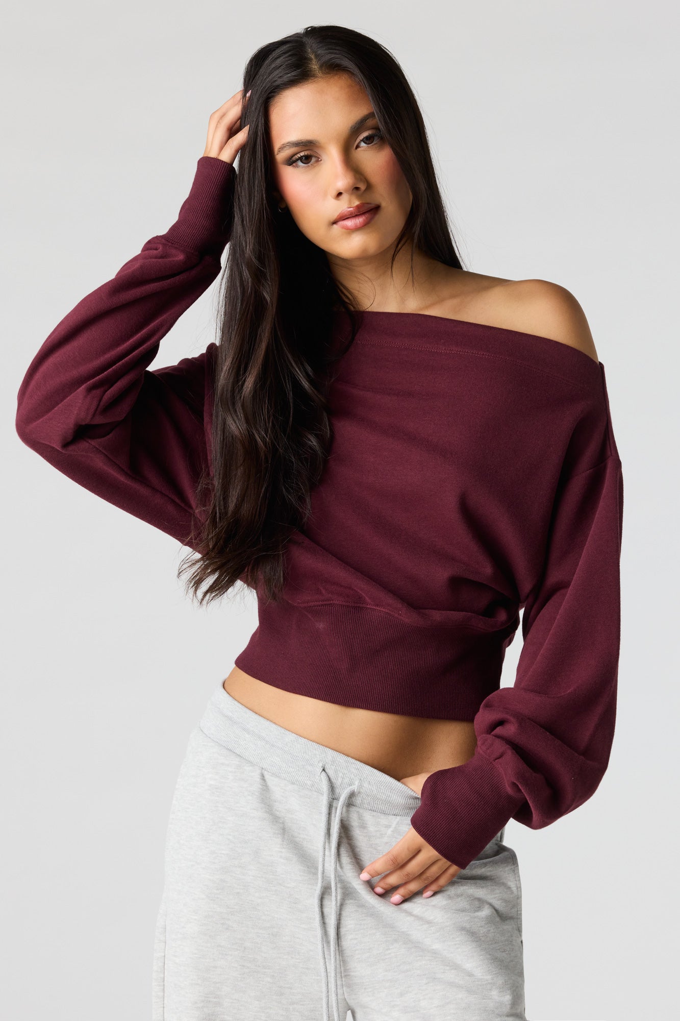Luxe French Terry Off Shoulder Sweatshirt