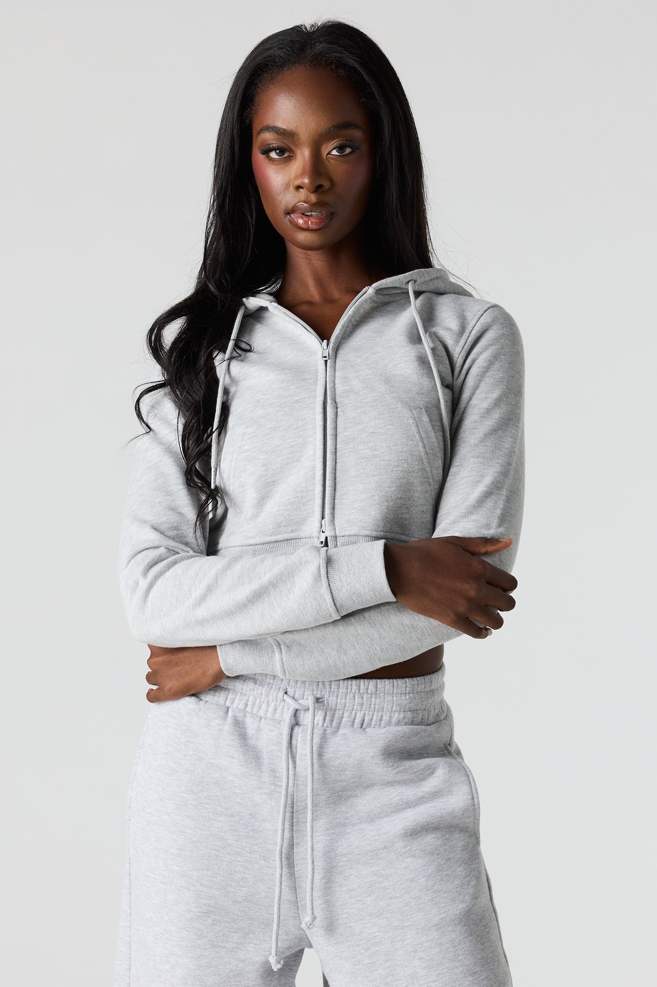 Luxe French Terry Zip Cropped Hoodie