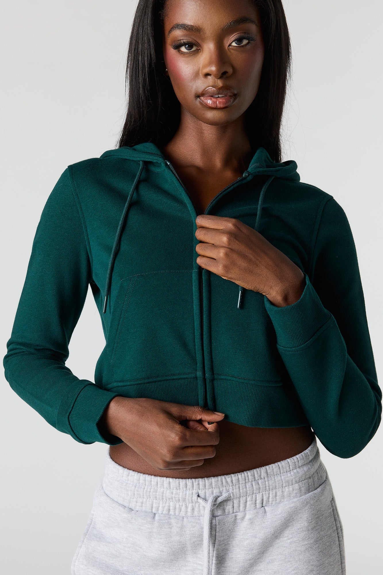 Luxe French Terry Zip Cropped Hoodie