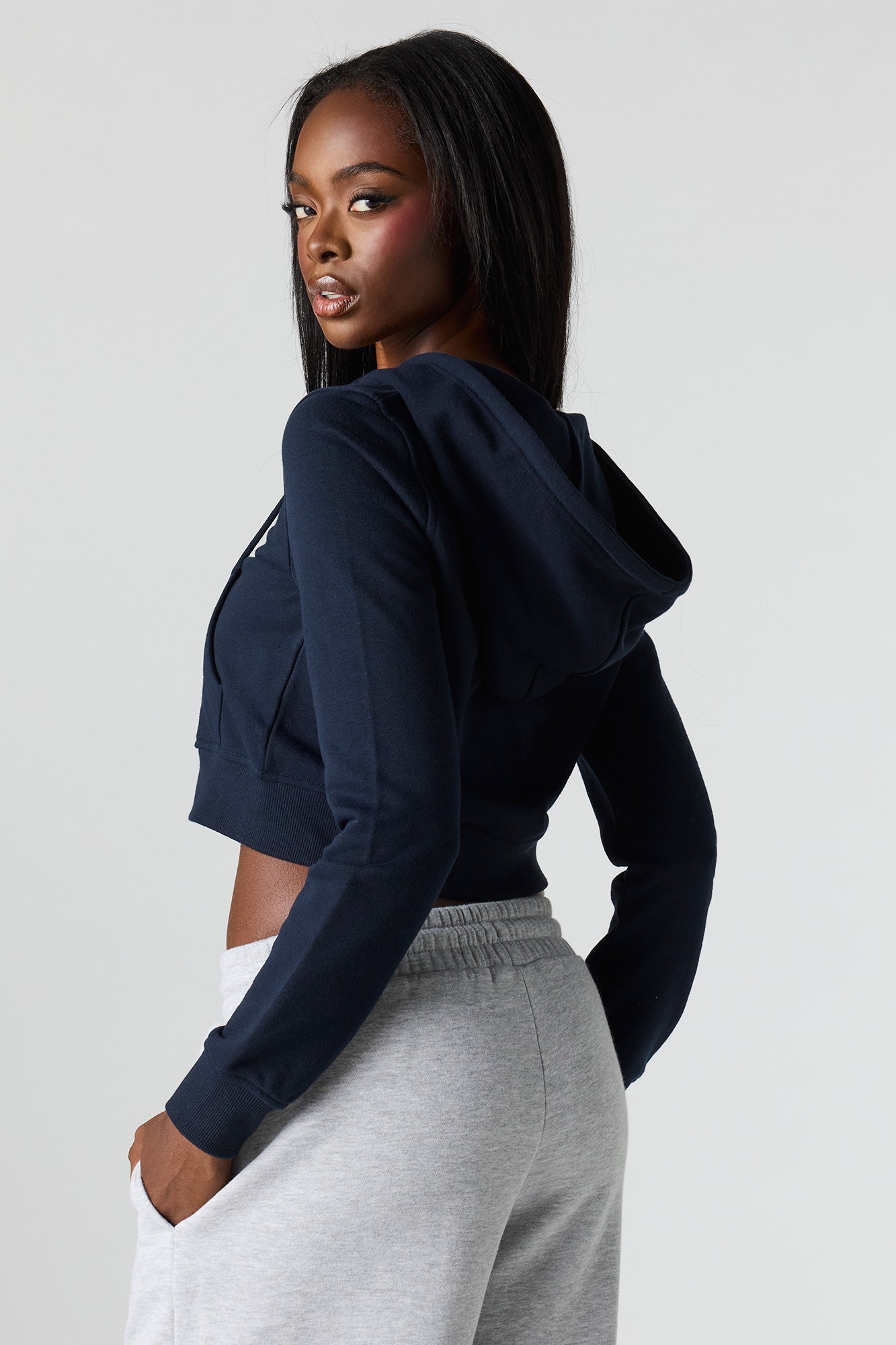 Luxe French Terry Zip Cropped Hoodie