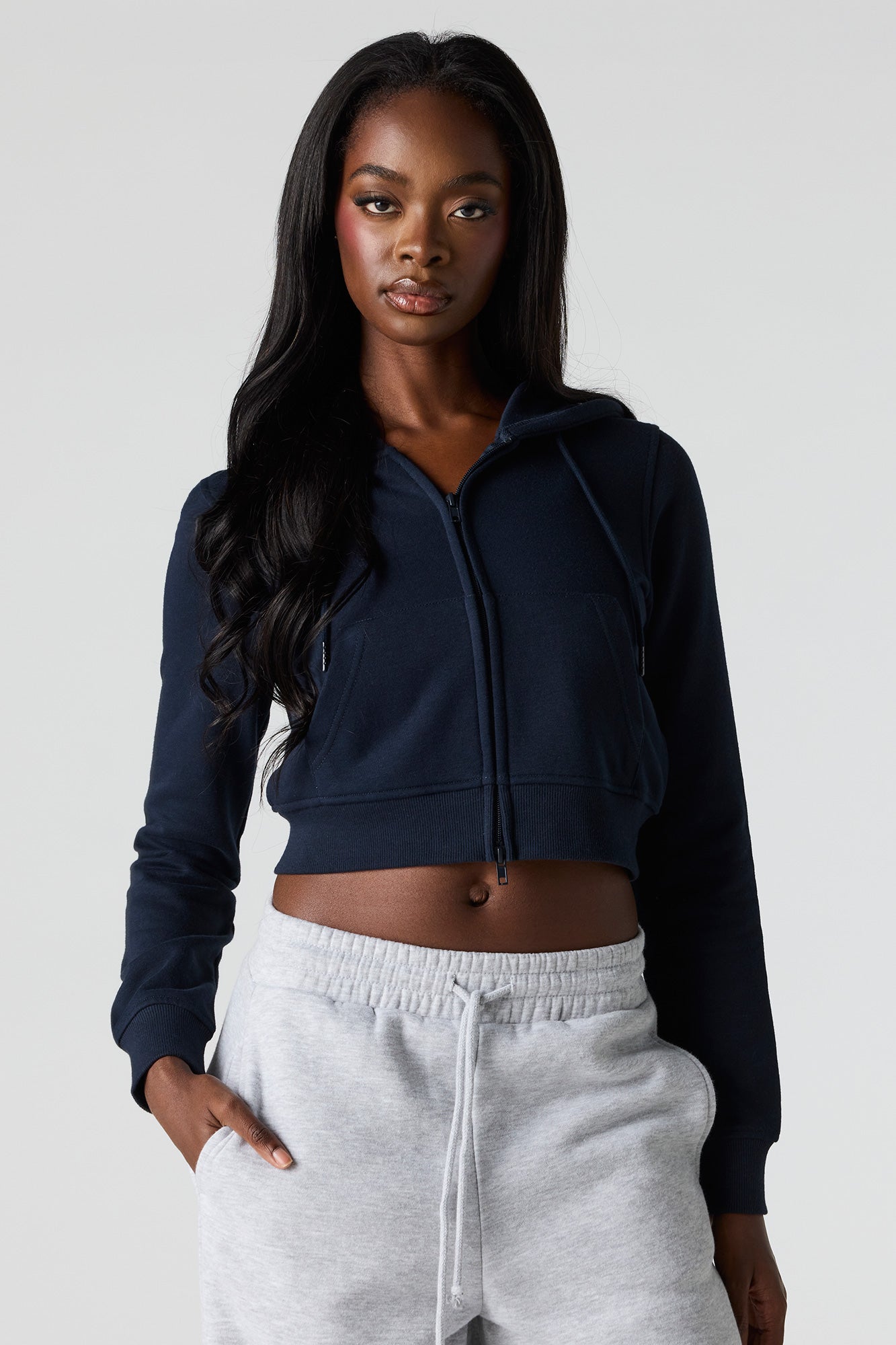 Luxe French Terry Zip Cropped Hoodie