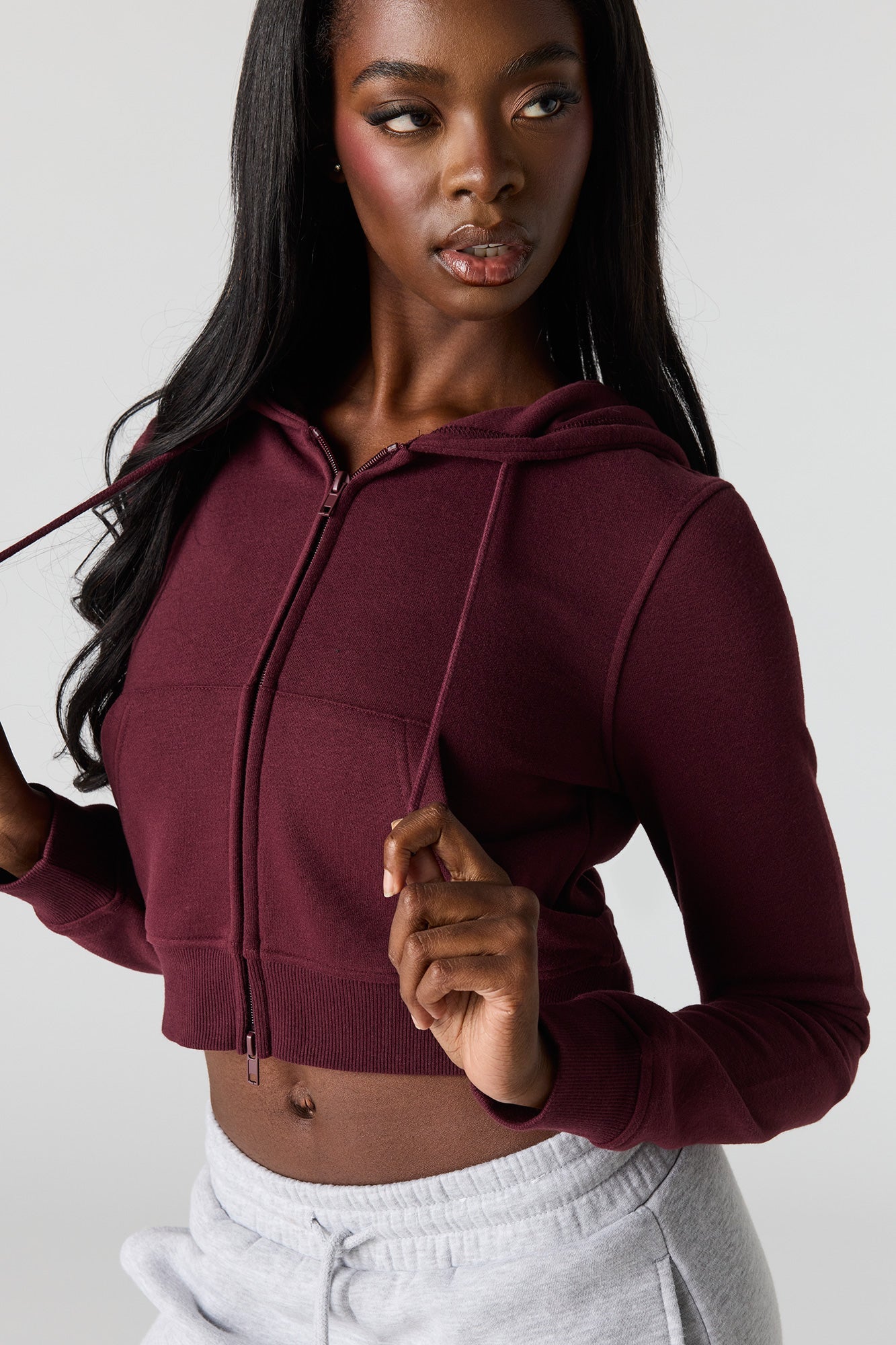 Luxe French Terry Zip Cropped Hoodie