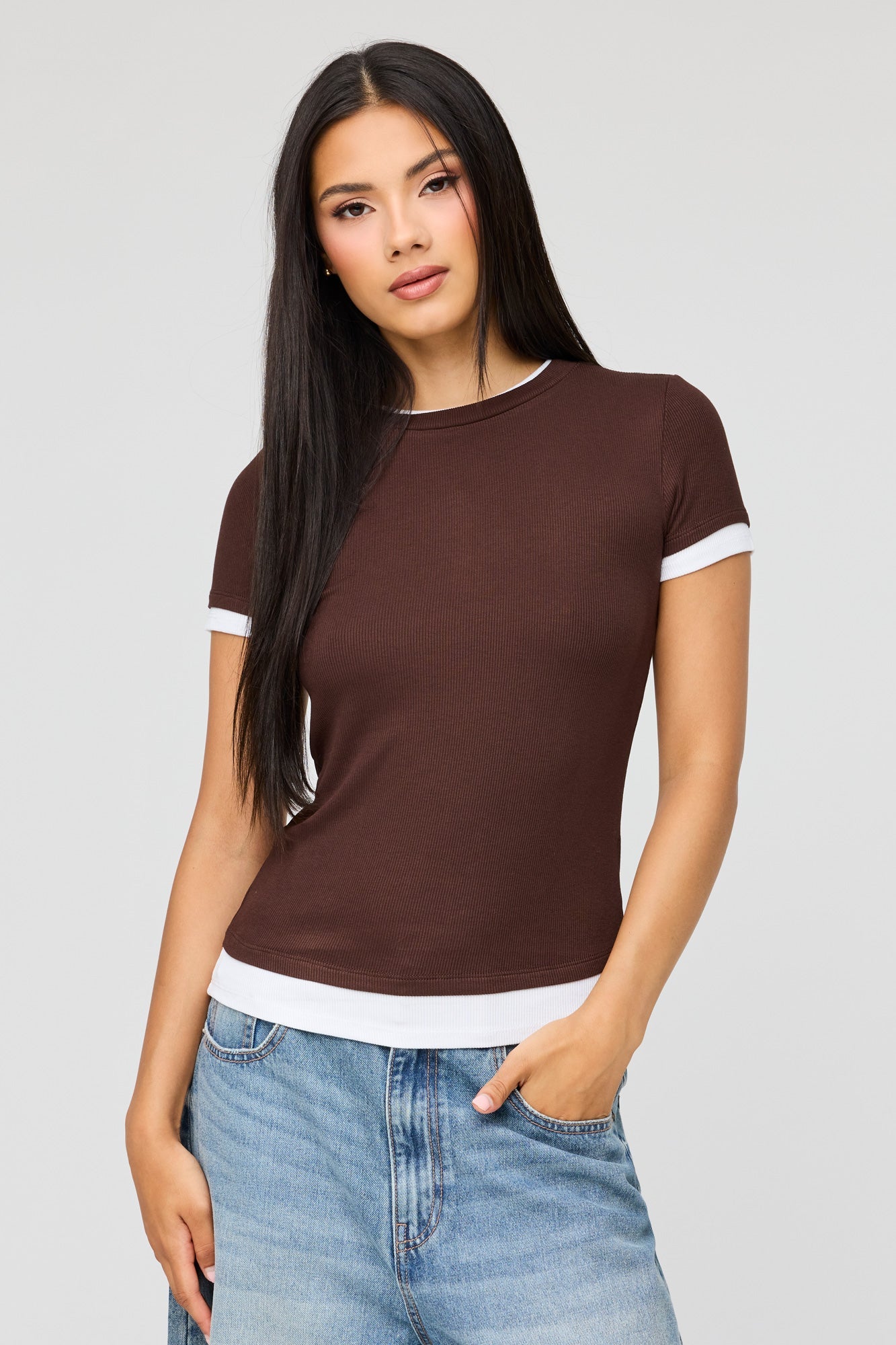 Contrast Ribbed T-Shirt