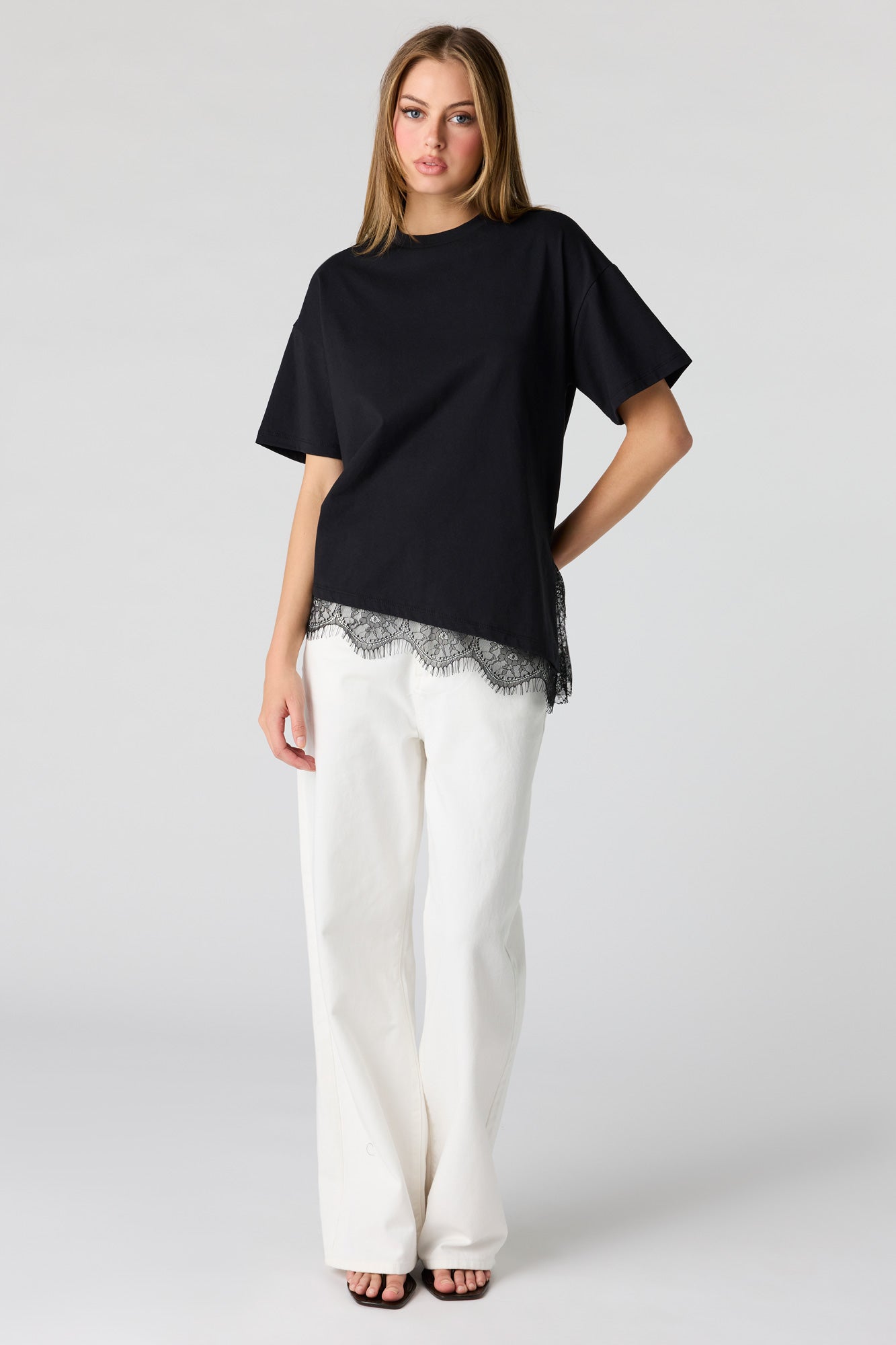 Luxe Heavy Cotton Boxy Lace Hem T-Shirt