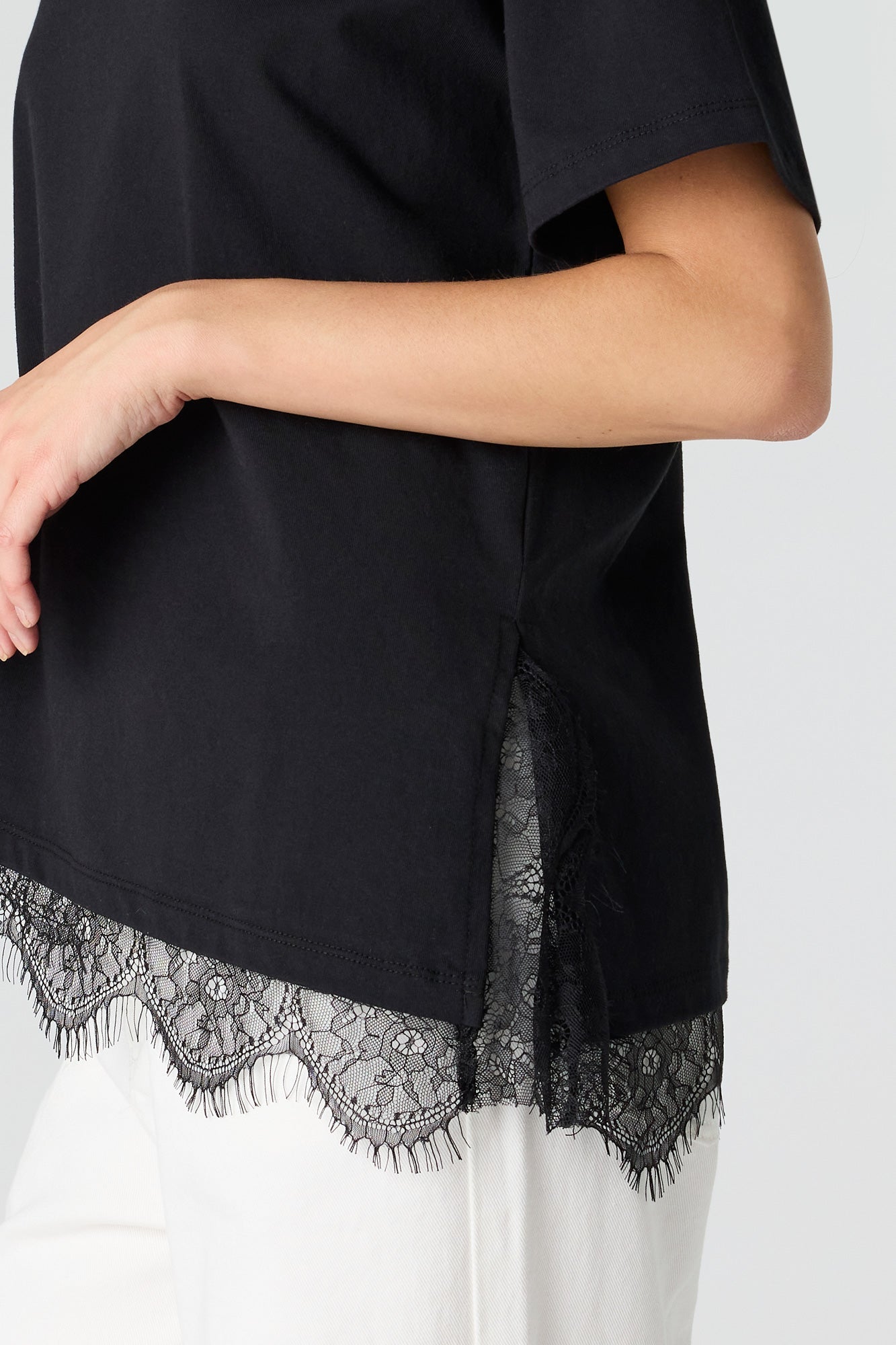 Luxe Heavy Cotton Boxy Lace Hem T-Shirt