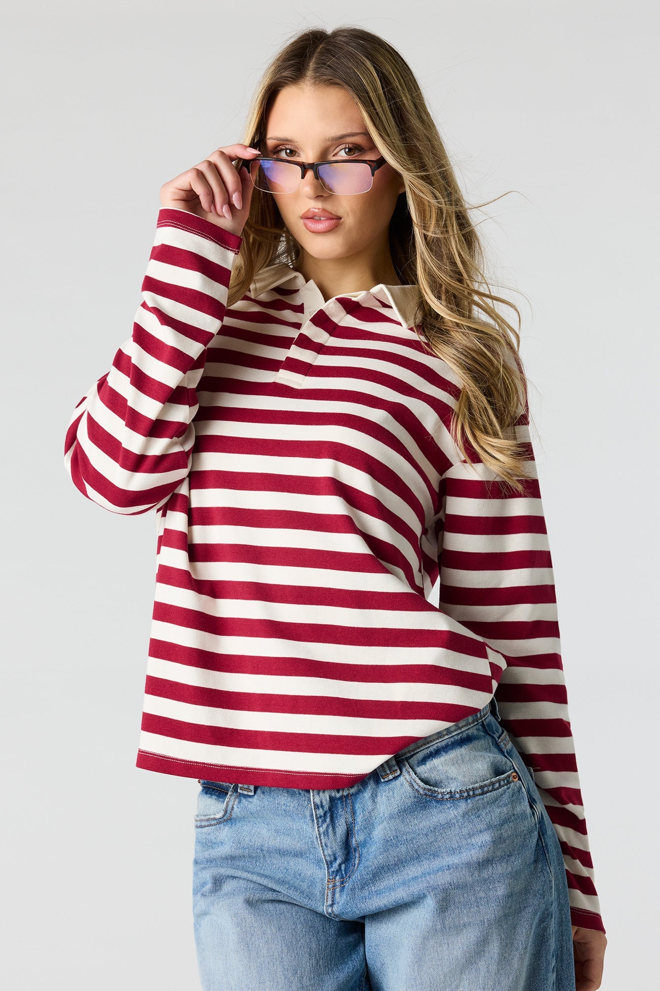 Luxe Heavy Cotton Striped Rugby Polo