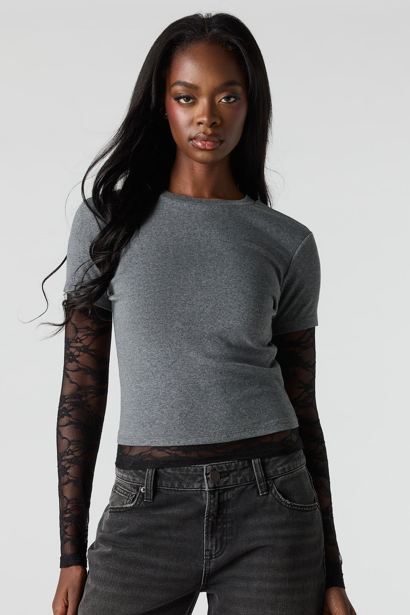 Layered Lace Long Sleeve Top & T-Shirt