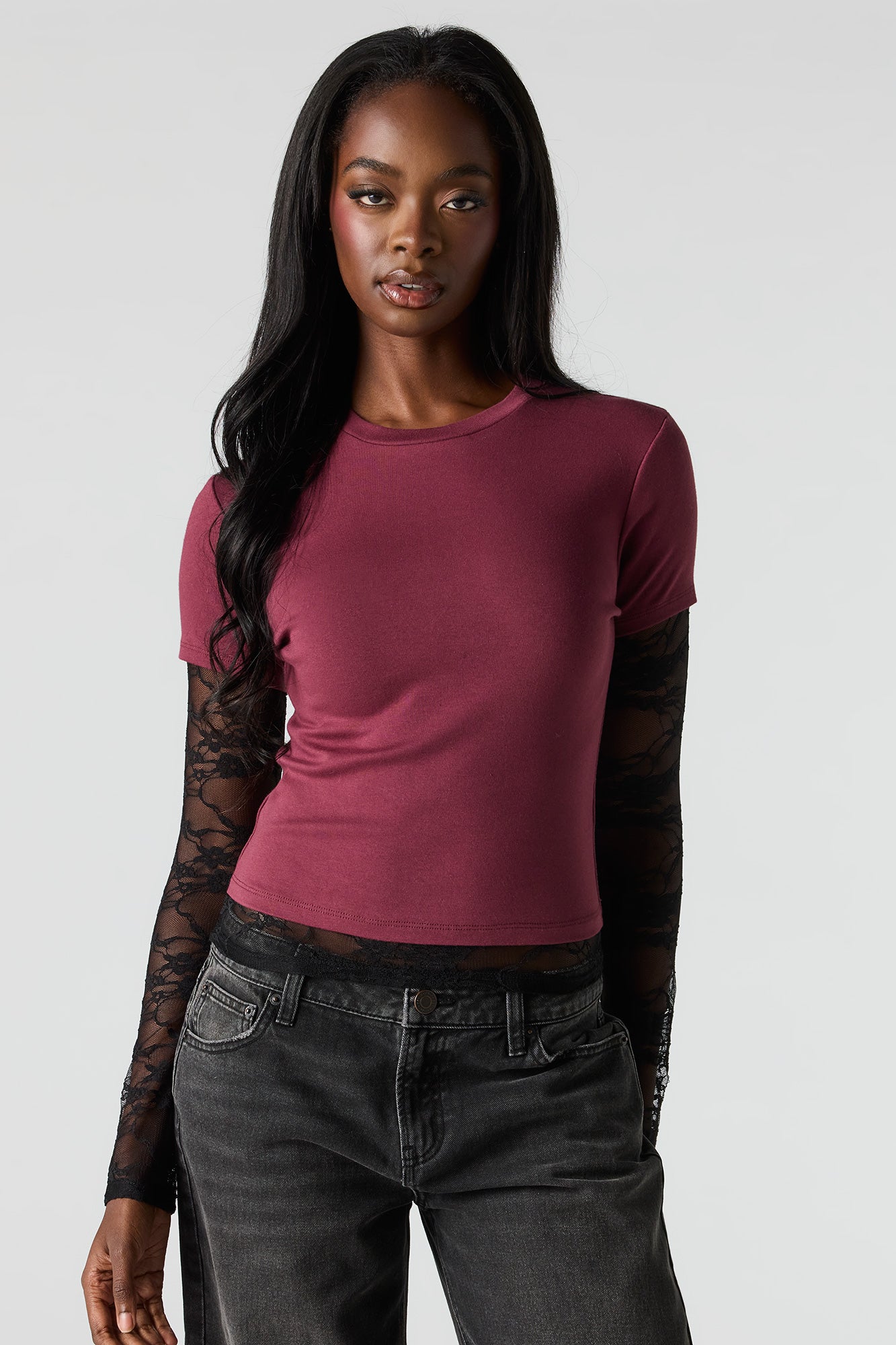 Layered Lace Long Sleeve Top & T-Shirt