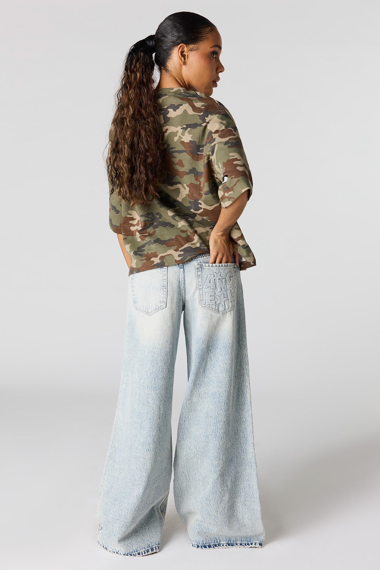 Low Rise Embossed Superwide Leg Jean