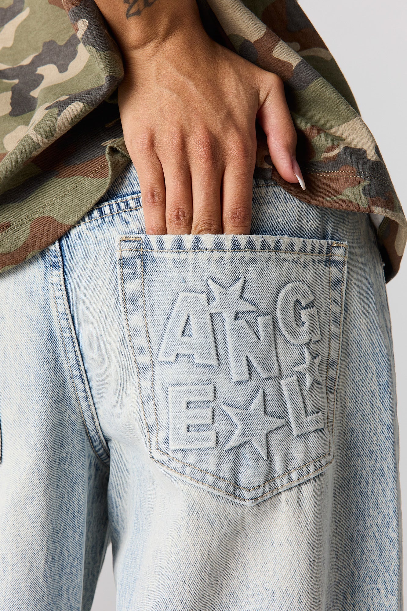 Low Rise Embossed Superwide Leg Jean