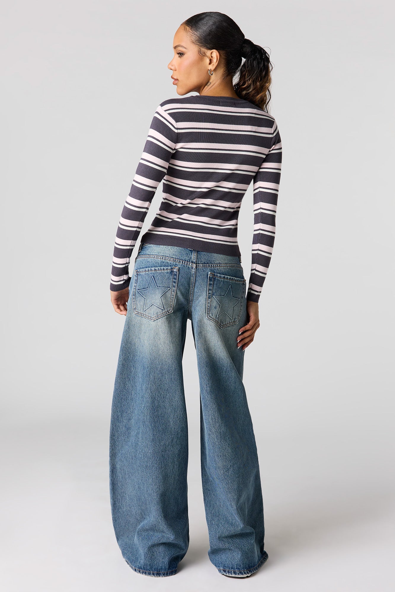 Low Rise Embossed Superwide Leg Jean