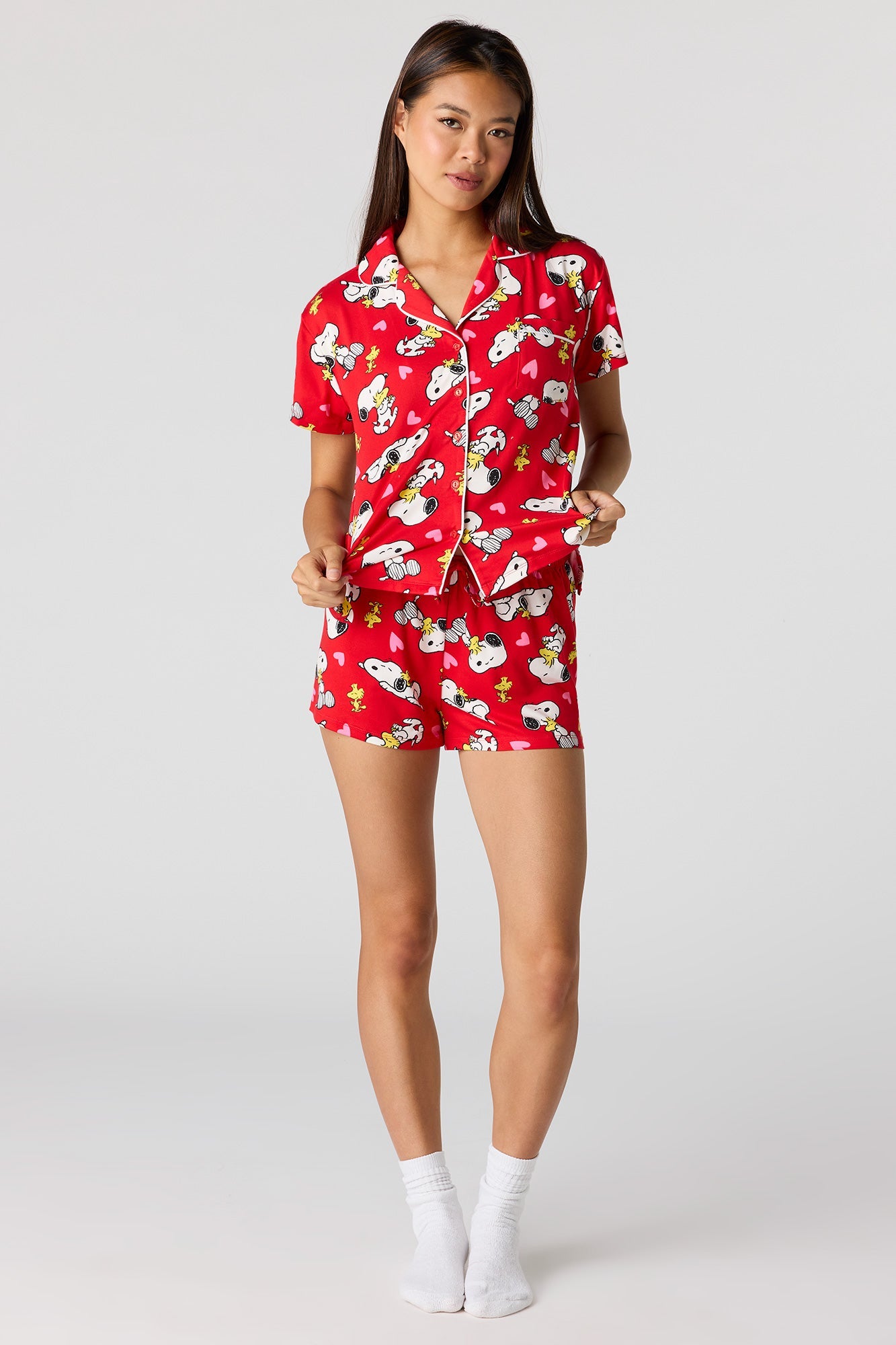 Snoopy Printed Button-Up Top & Short Pajama Set