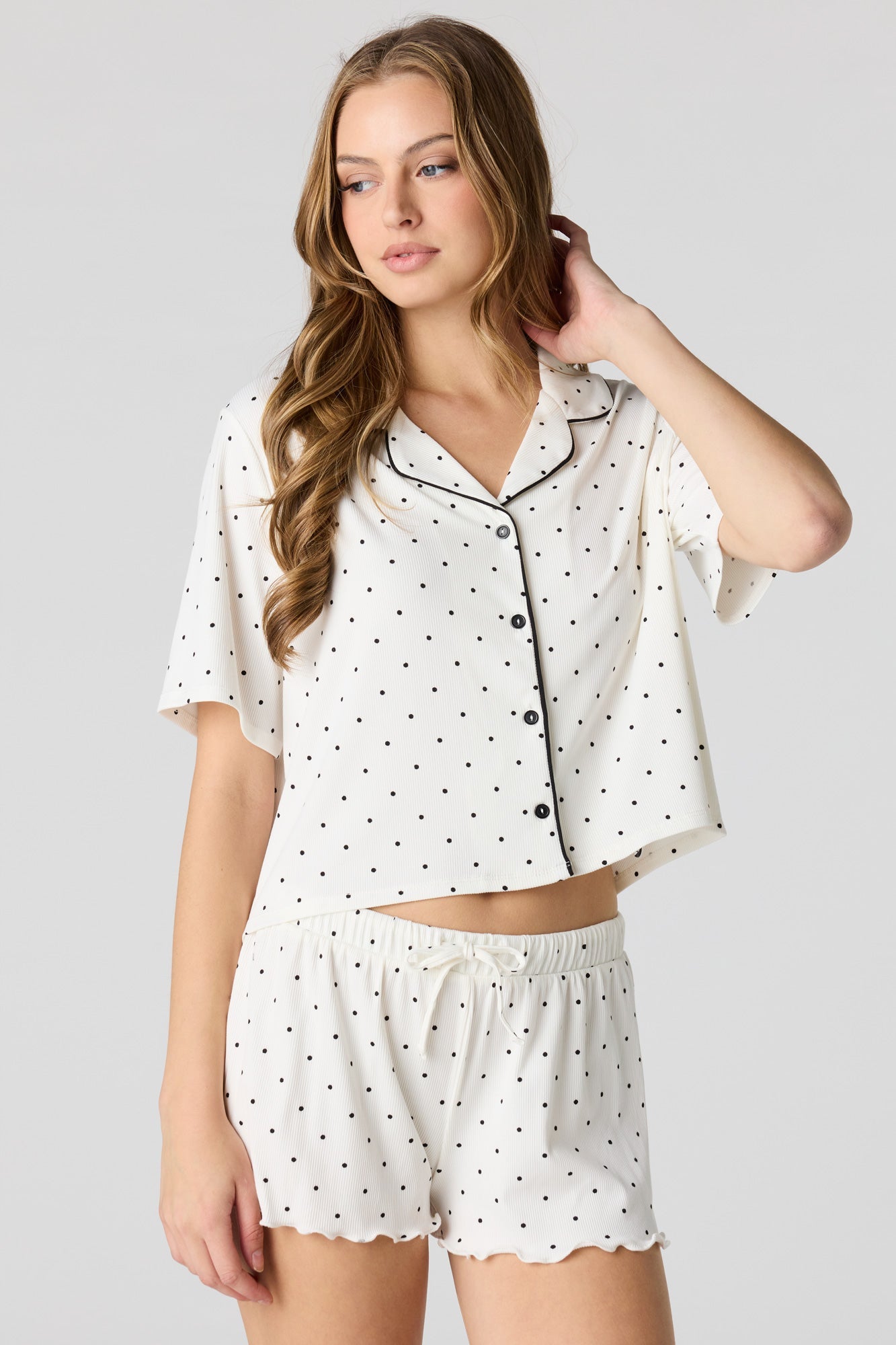 Soft Ribbed Button-Up Top & Short Pajama Set