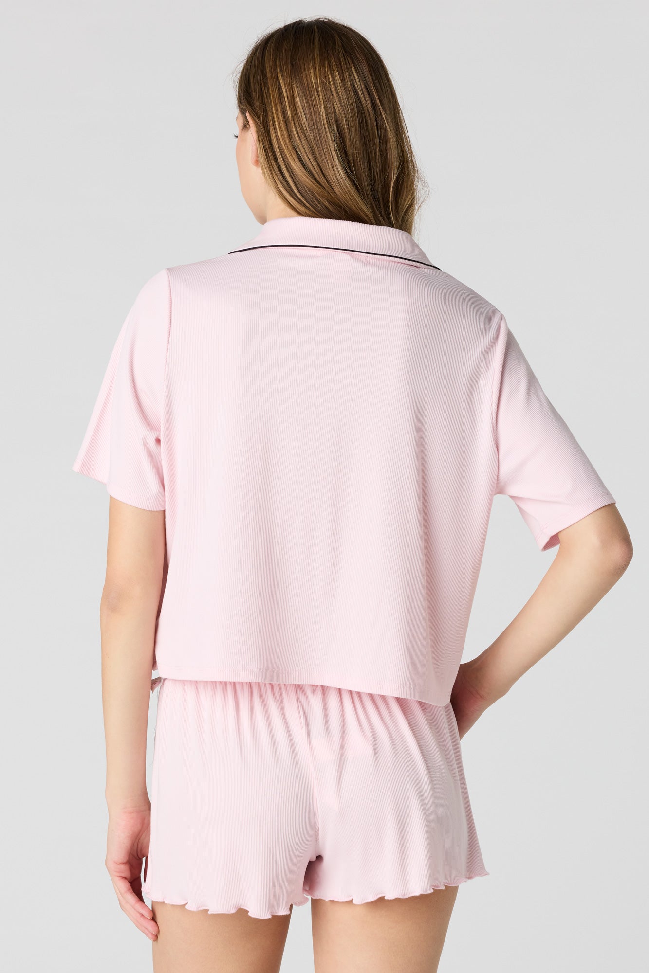 Soft Ribbed Button-Up Top & Short Pajama Set
