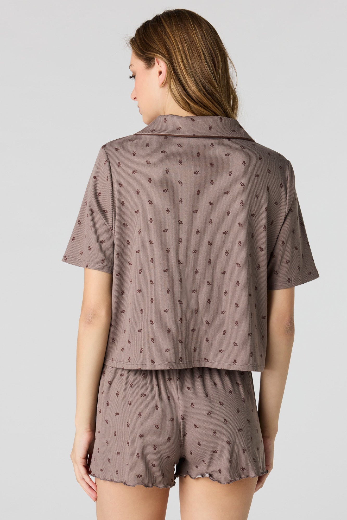 Soft Ribbed Button-Up Top & Short Pajama Set