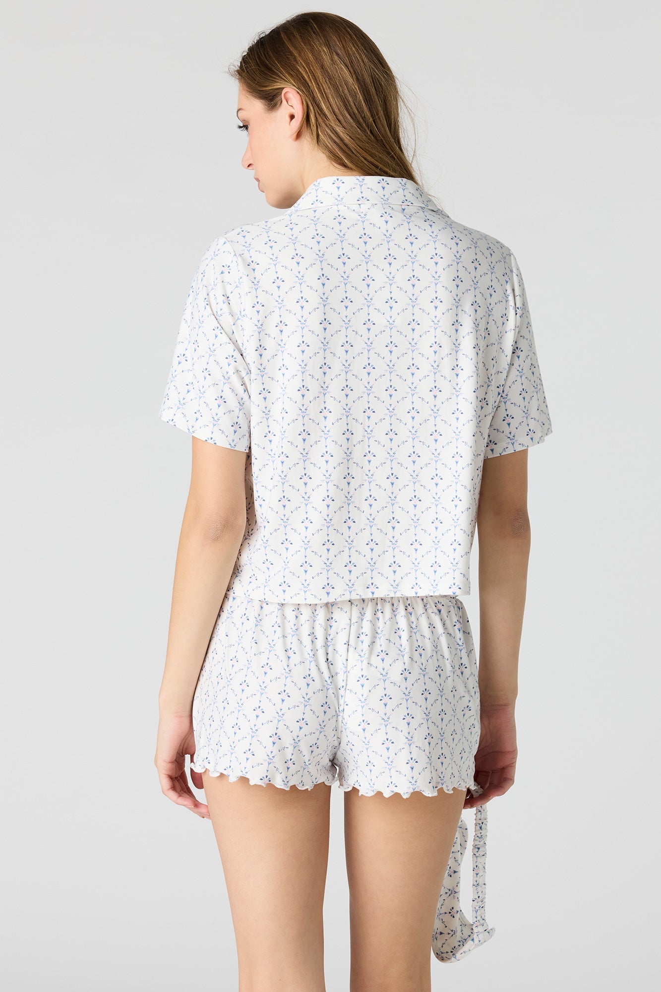 Button-Up Top & Short & Sleep Mask Pajama Set