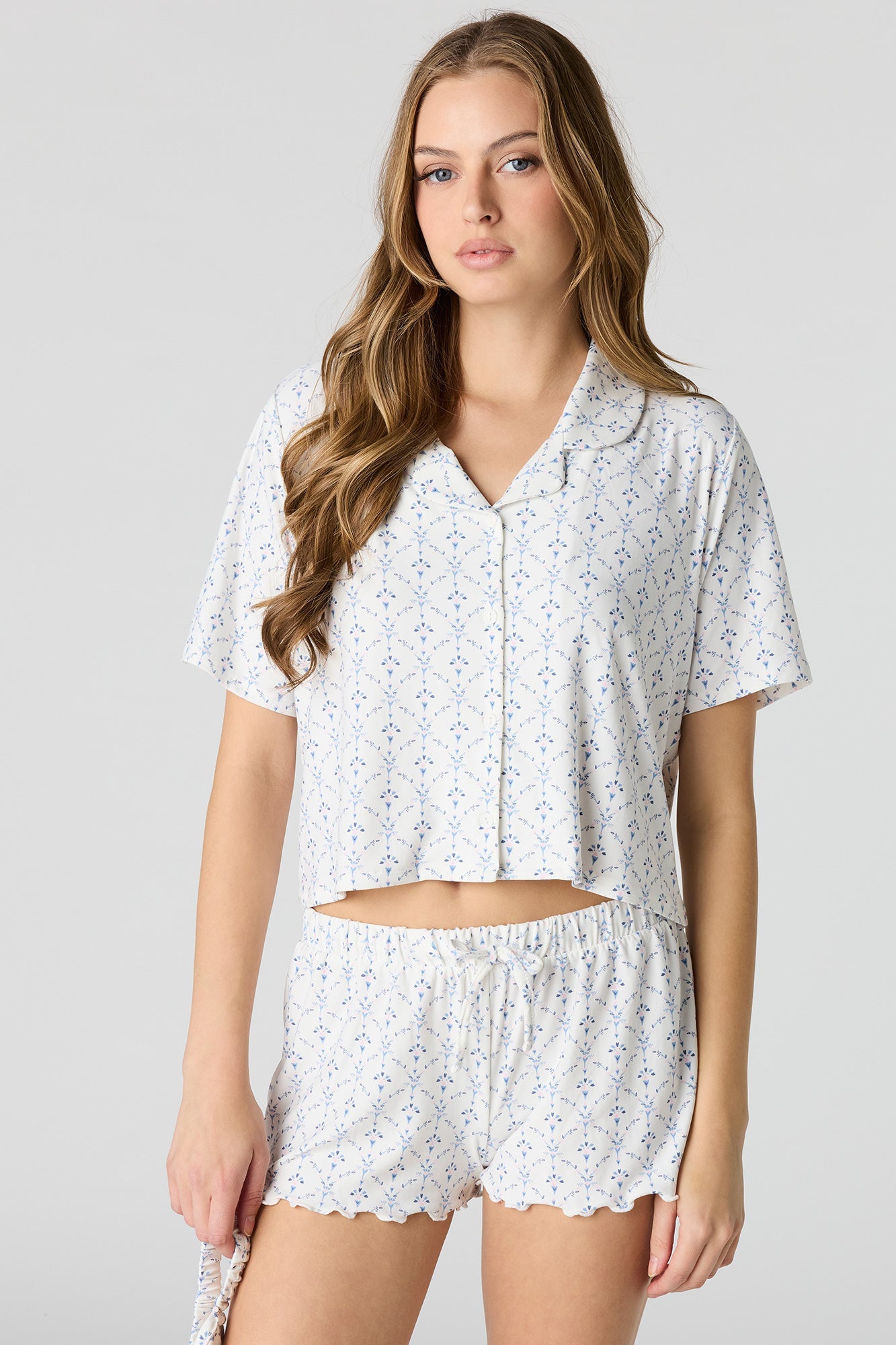 Button-Up Top & Short & Sleep Mask Pajama Set