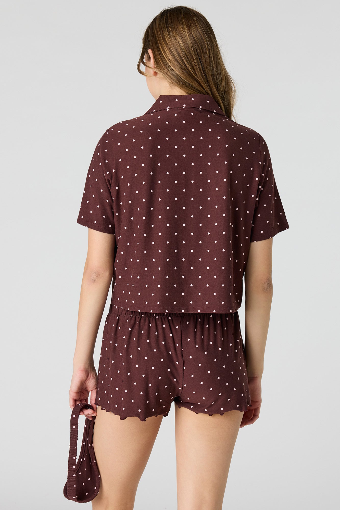Button-Up Top & Short & Sleep Mask Pajama Set