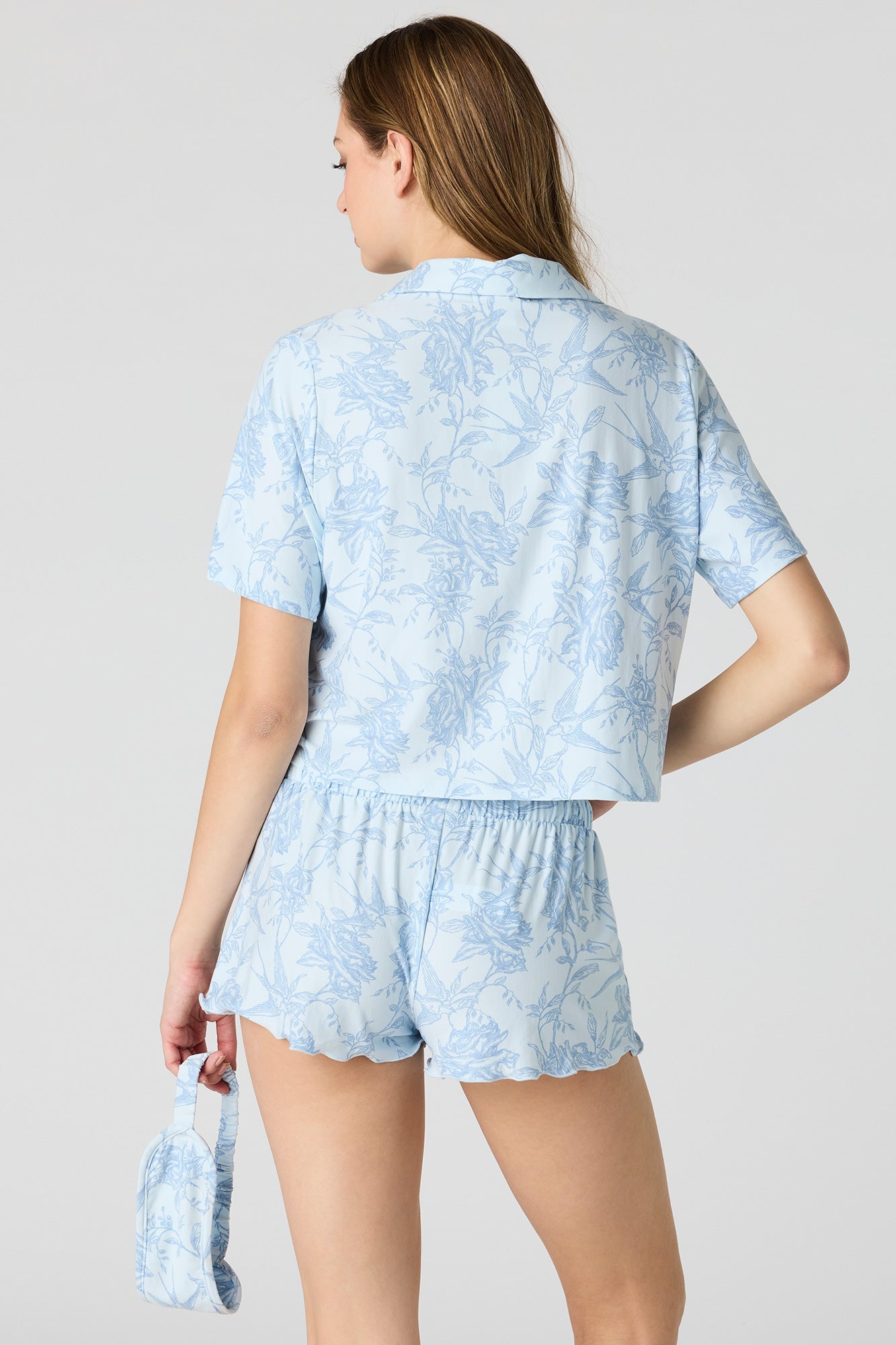 Button-Up Top & Short & Sleep Mask Pajama Set